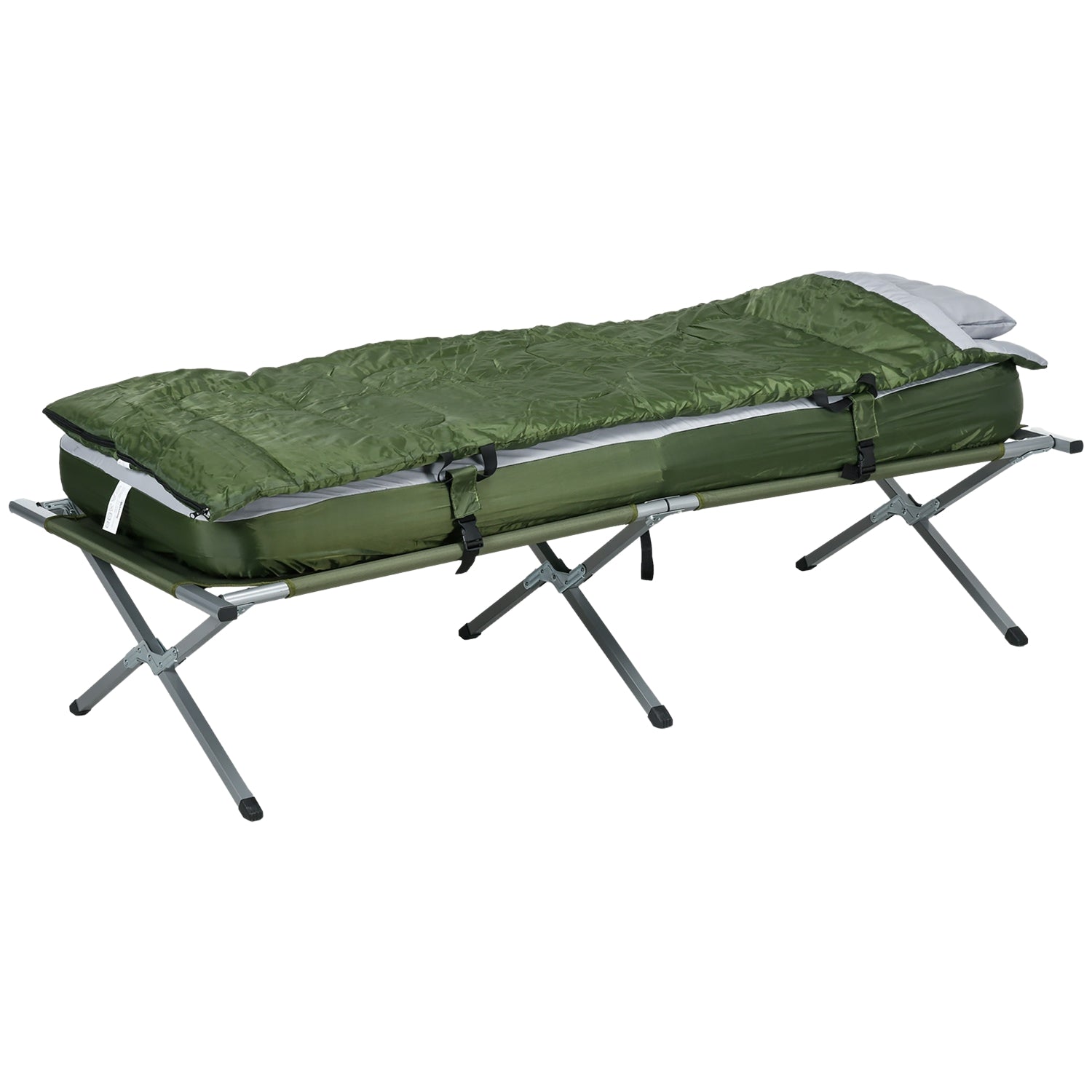 Campingsäng med kudde, hopfällbar, 120 kg kapacitet, grön
