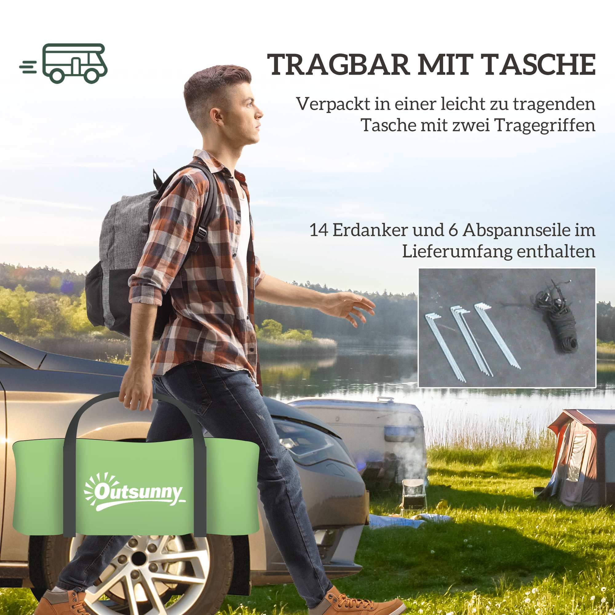 Campingtält för 4, Vattentätt, 2-rums, Mörkgrönt