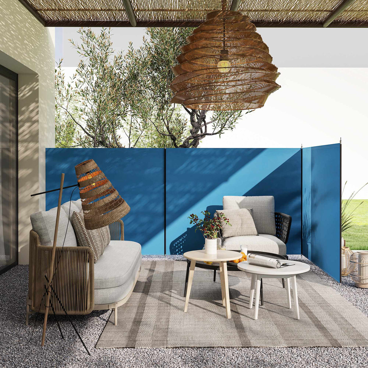 Kempingová zástěna proti větru 540x150 cm s ocelovými tyčemi a taškou