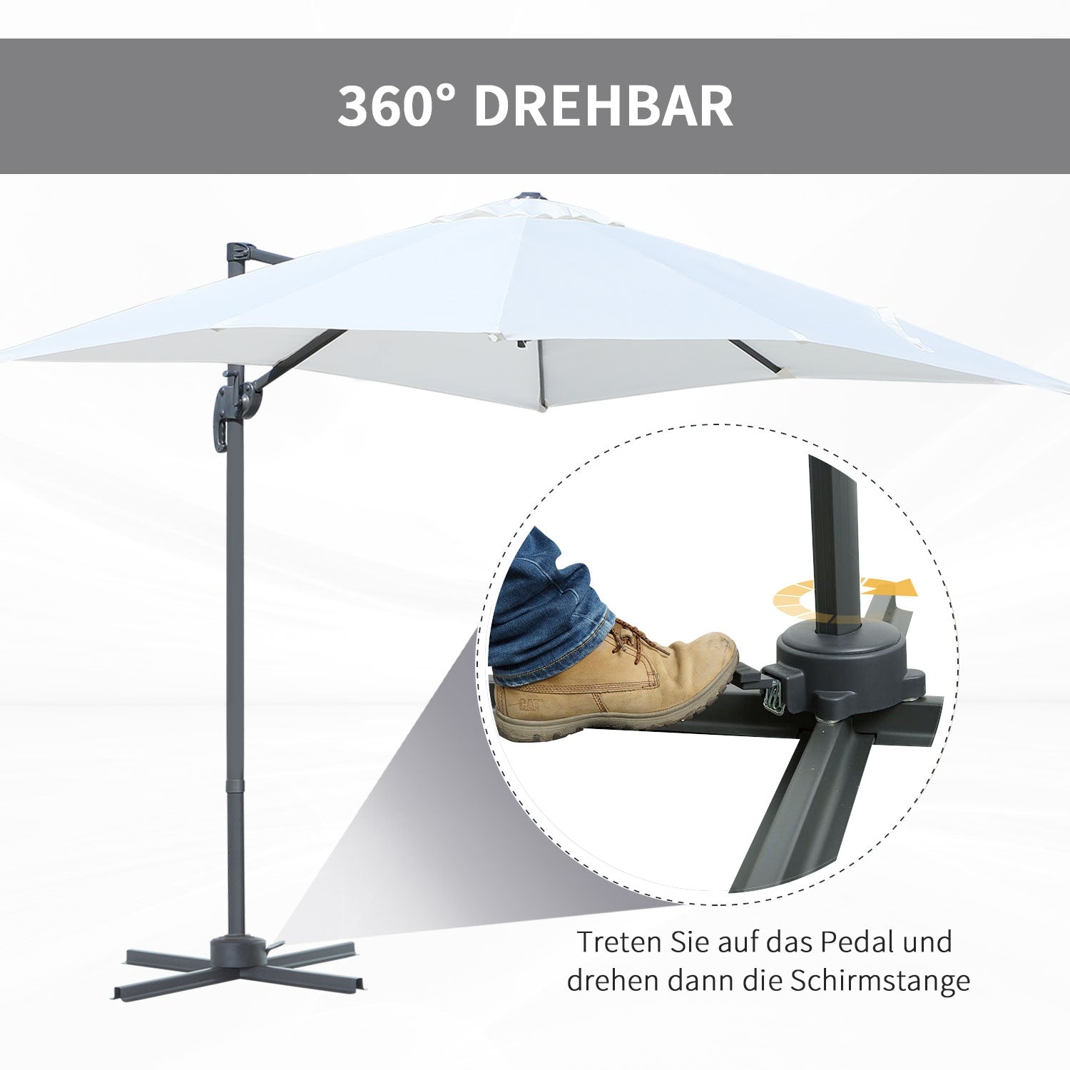 Cantilever Parasoll 245x245cm, Justerbar Lutning, Kräm
