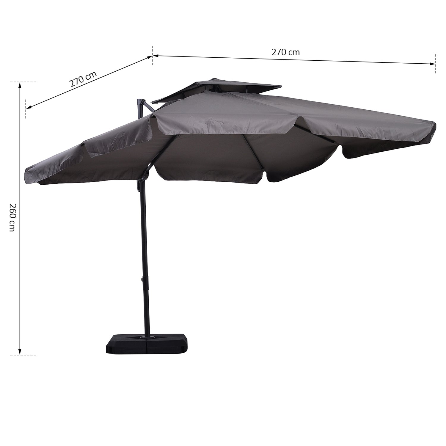 Cantilever Parasoll, UV50+ med Stativ & Kåpa, 270x270 cm