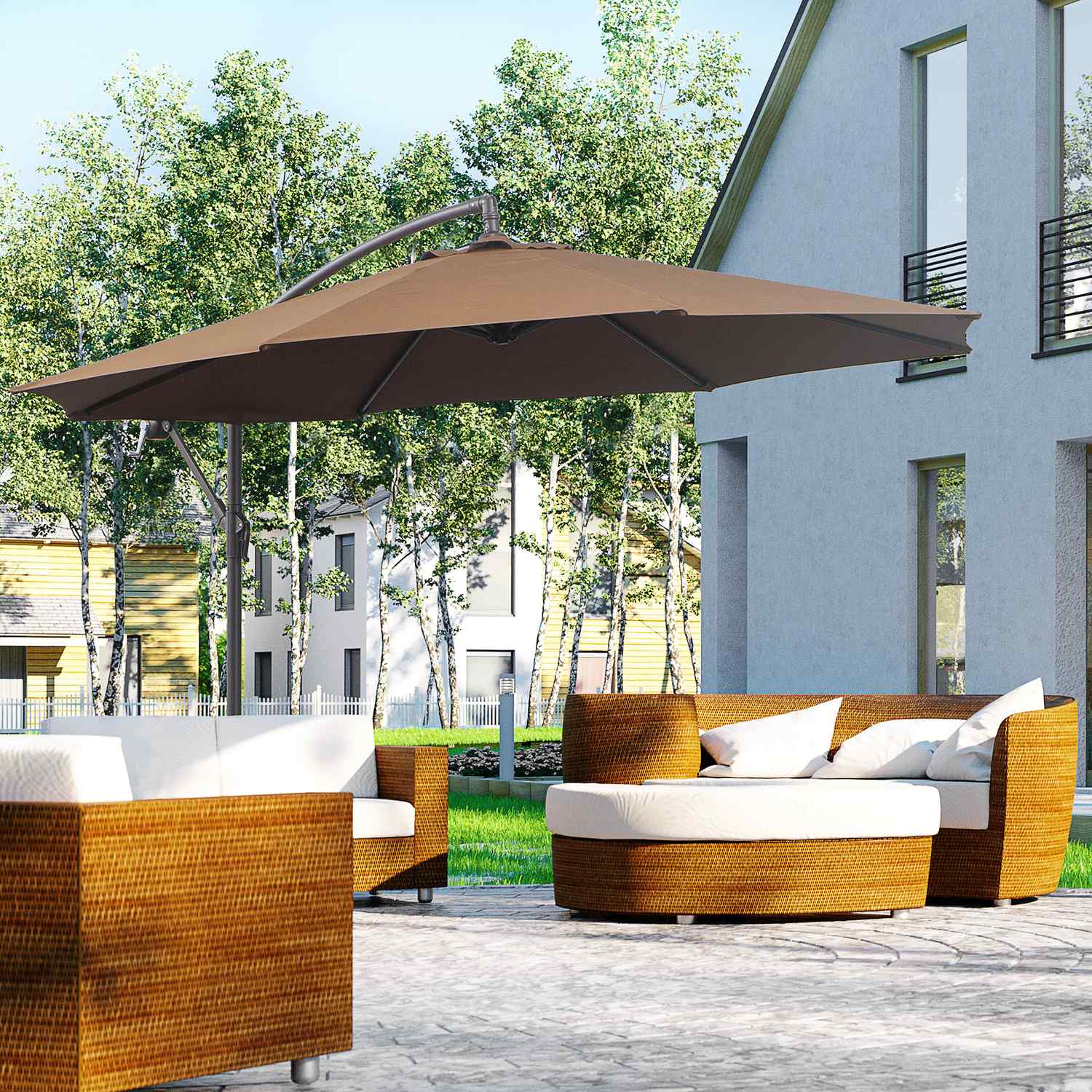 Cantilever Parasoll med vev, Kaffe Ø3x2,5M