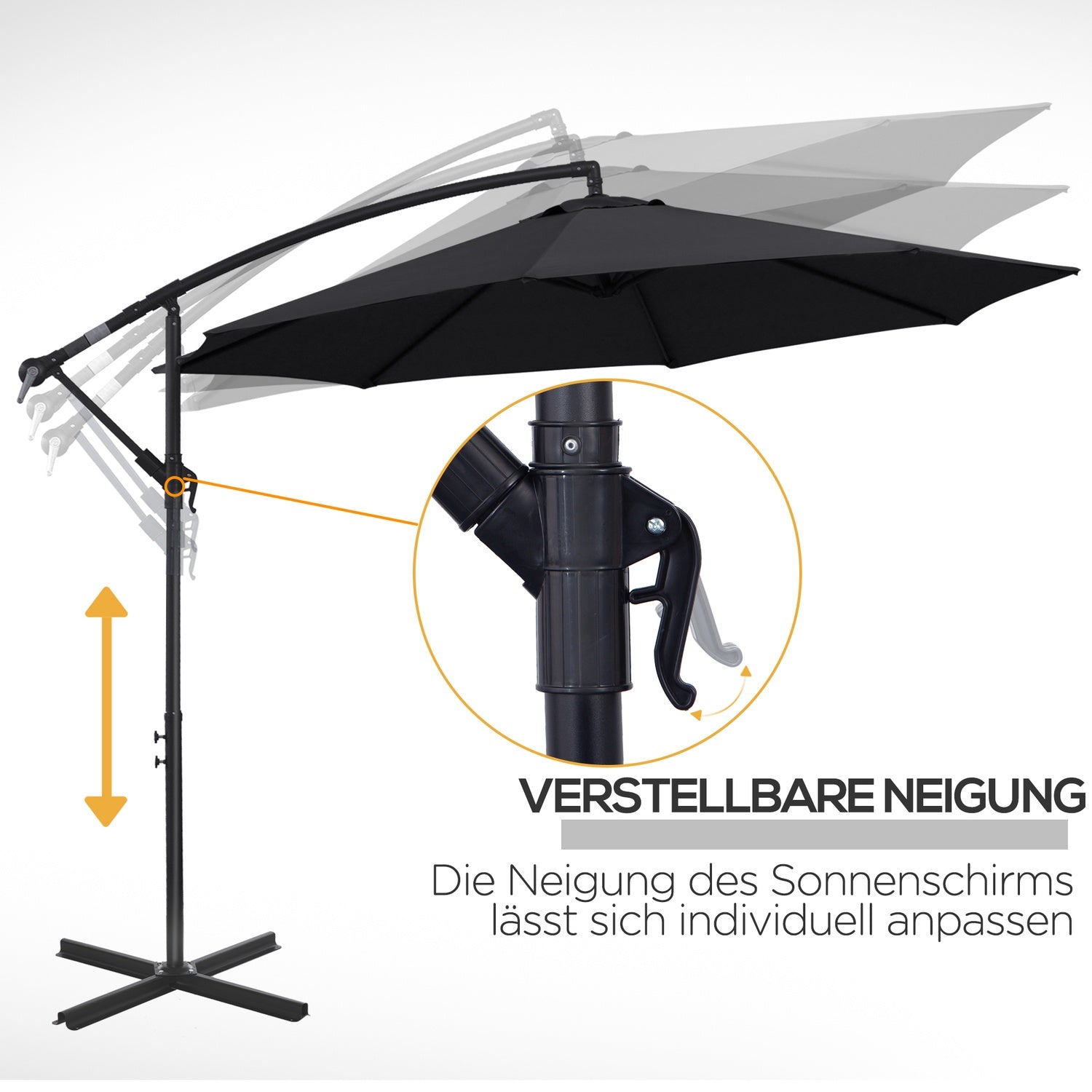 Cantilever Parasoll med vev, Stålram, Svart, Ø3x2,5M