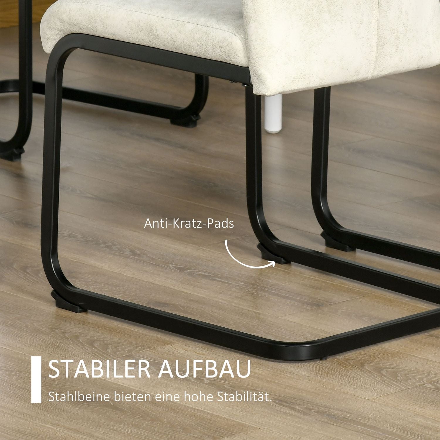 Cantilever matstolar, ergonomiskt set om 4, beige polyester