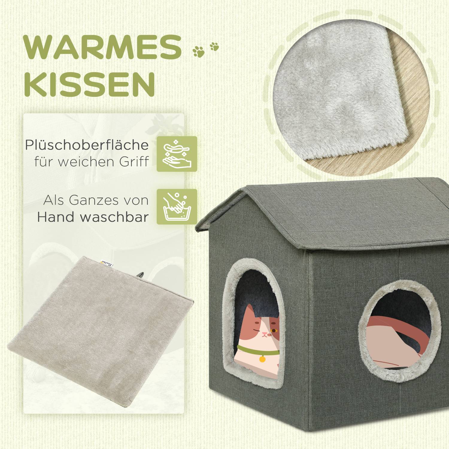 Cat Cave Bed, mysig grå polyester, rymmer katter upp till 5 kg