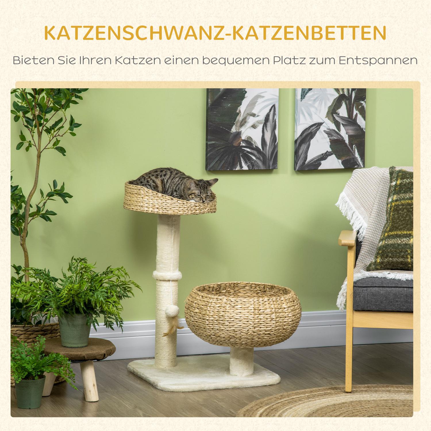 Cat Climbing Tree 72cm med sängar & lekboll, Beige/Cream