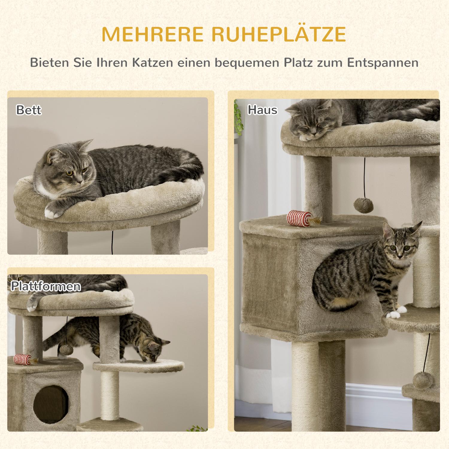 Cat Climbing Tree med Cave & Play Ball, Brown & Cream