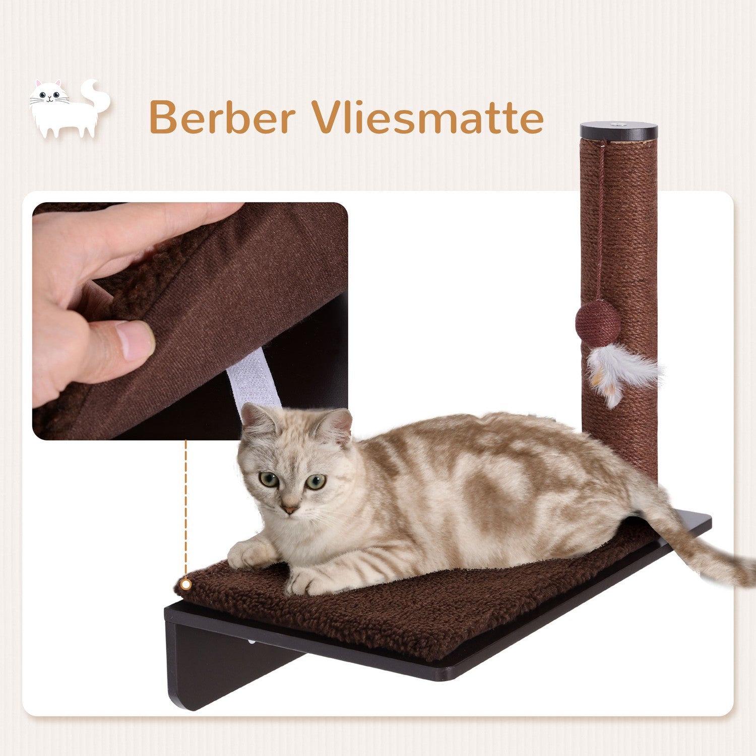 Cat Lounger med skrapstolpe och plyschkudde, 55x30x50cm