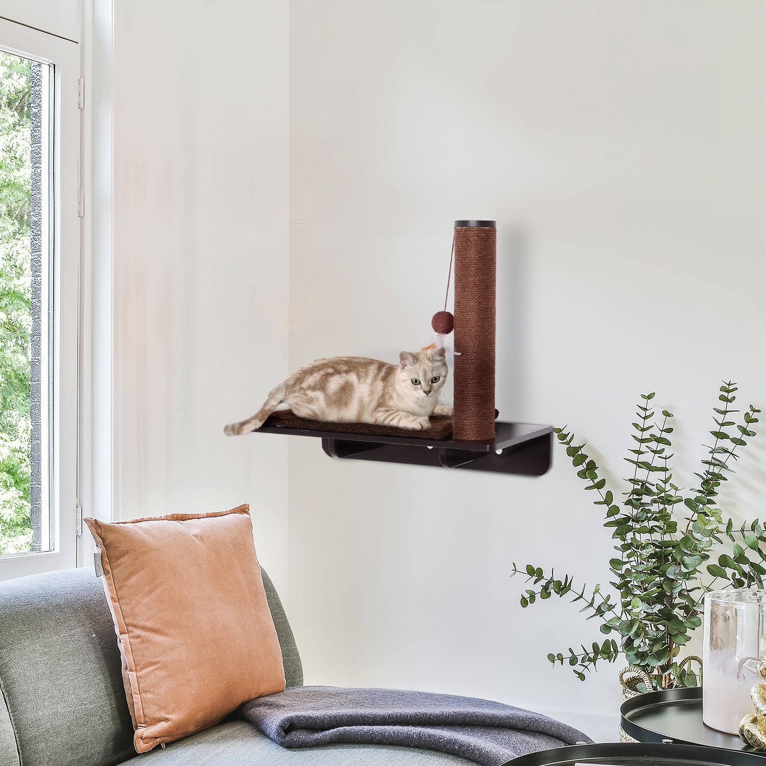 Cat Lounger med skrapstolpe och plyschkudde, 55x30x50cm