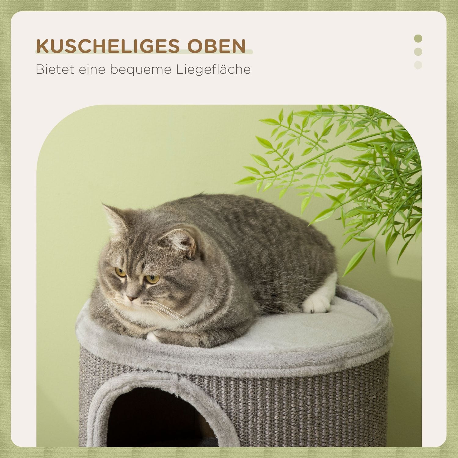 Cat Scratching Barrel med sisal & plysch, 3 grottor, ljusgrå
