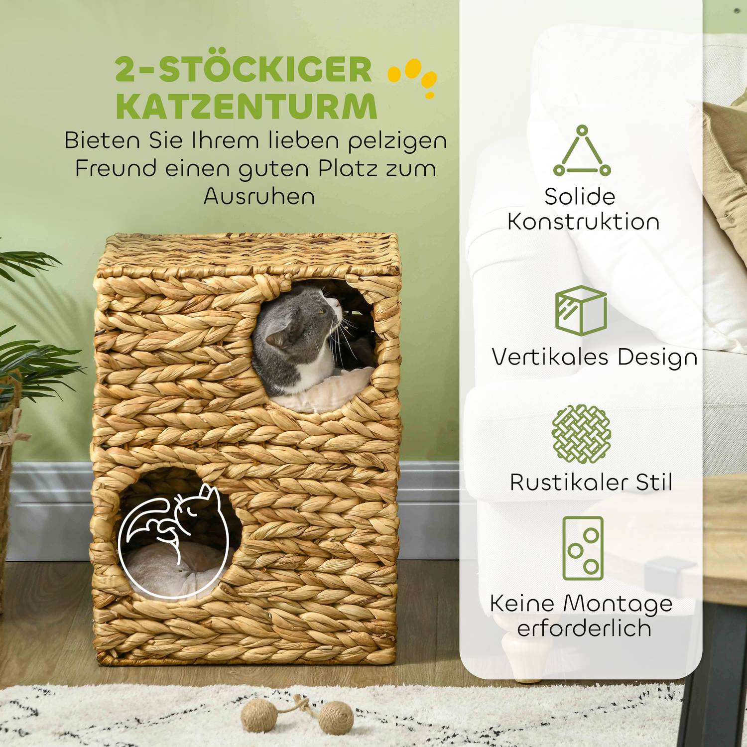 Škrabadlo pro kočky střední velikosti se 2 pelíšky, polštářky, výška 55 cm