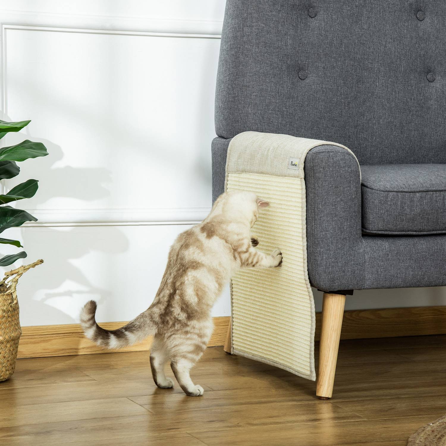 Cat Scratching Mat, Sisal Soffskyddsset – Beige/Grå