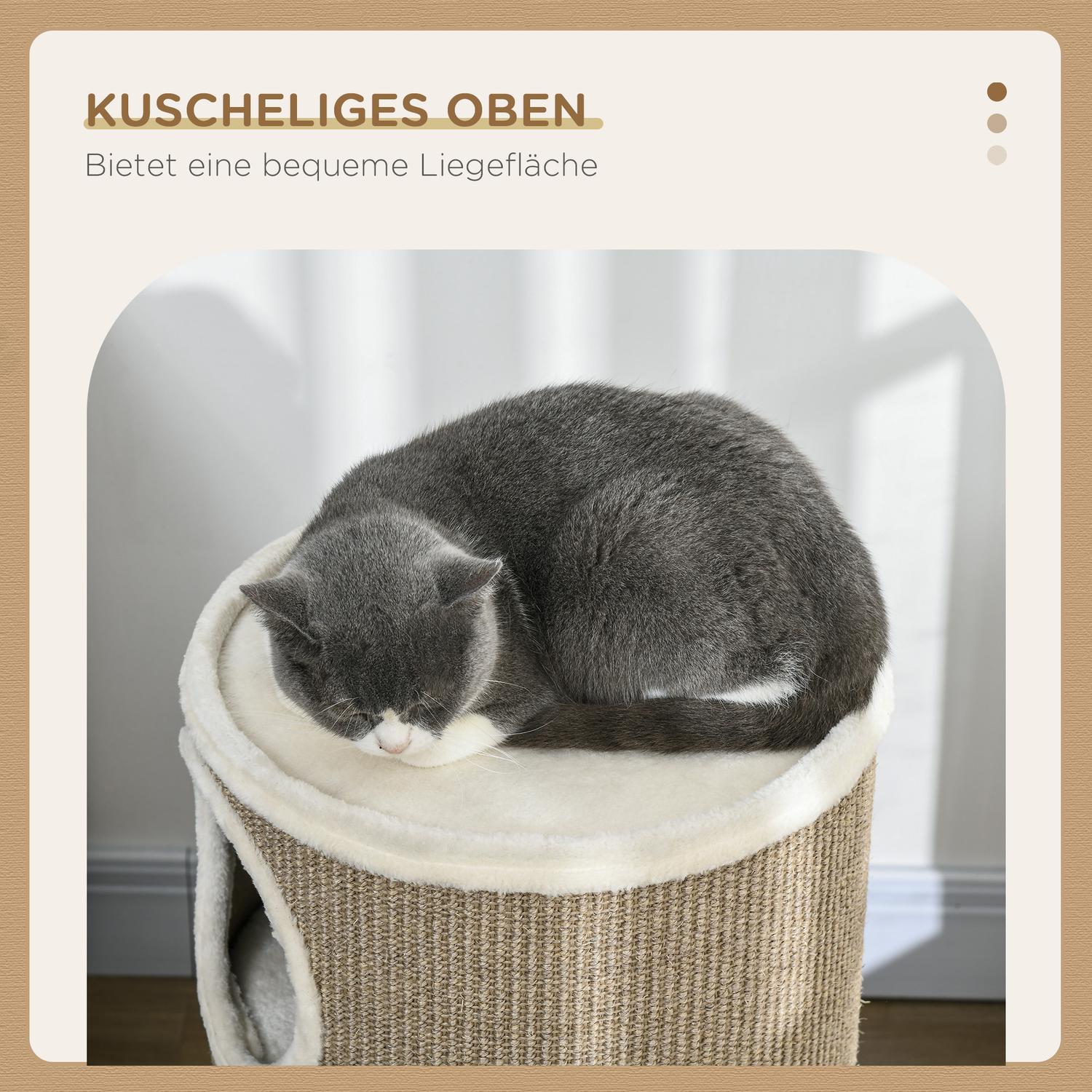 Cat Scratching Tower, 3 nivåer, sisal och plysch, 70 cm