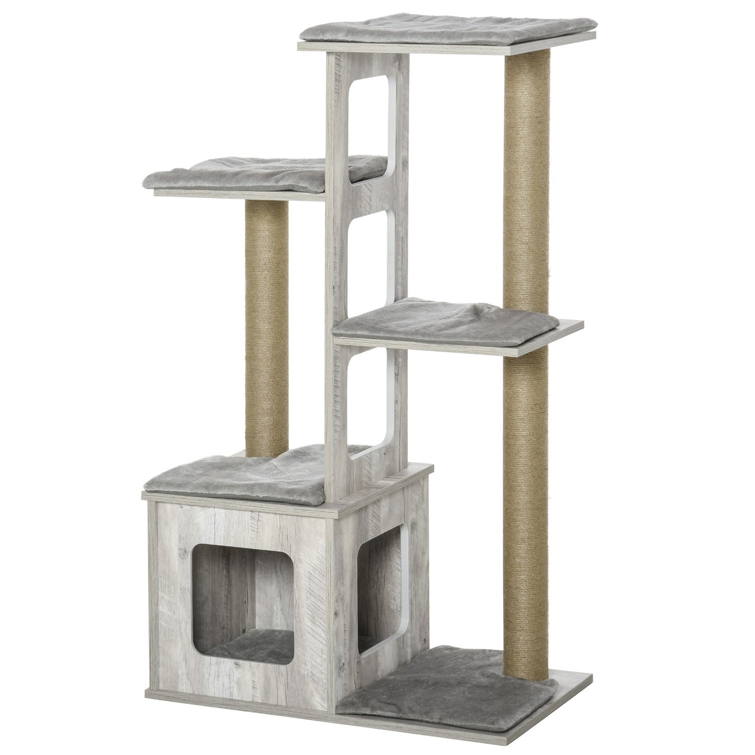 Cat Tree Activity Center – Grå juteplysch, 67x38,5x114 cm