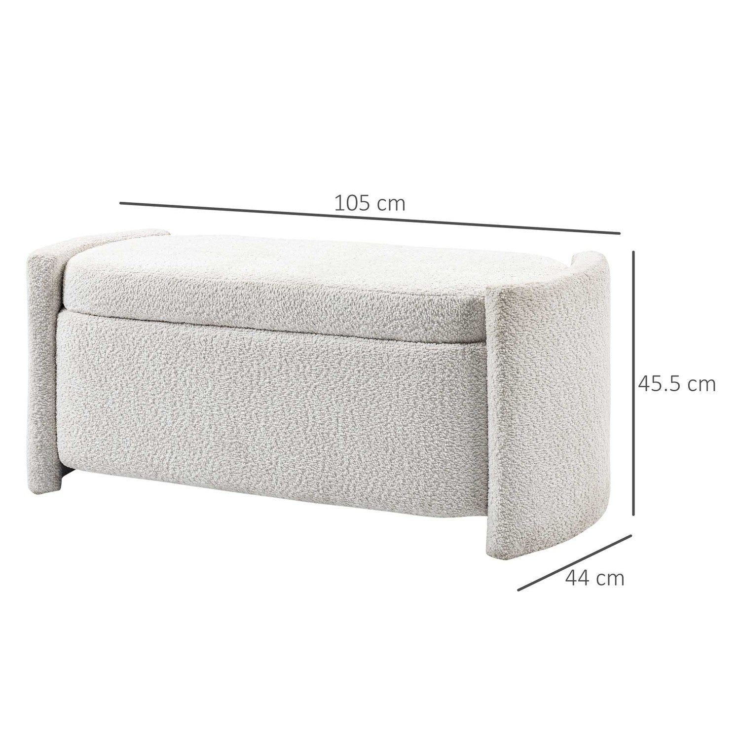 Krémově sametová úložná lavice s víkem – 105 x 44 x 45,5 cm