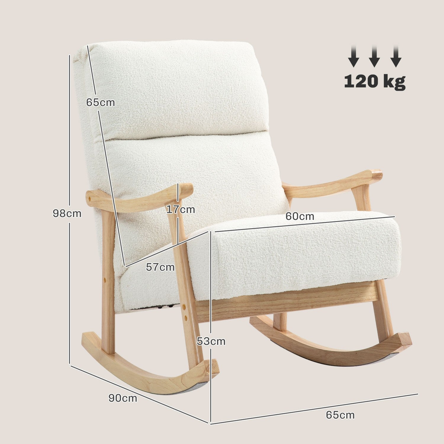 Cream White Velvet Look gungstol för sovrum & vardagsrum