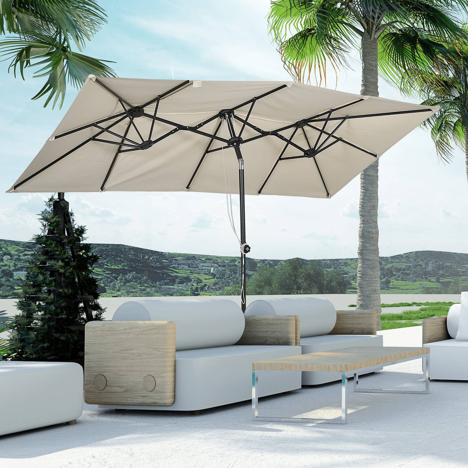 Cream utomhusdubbelparasoll – Justerbar lutning, 150x295cm