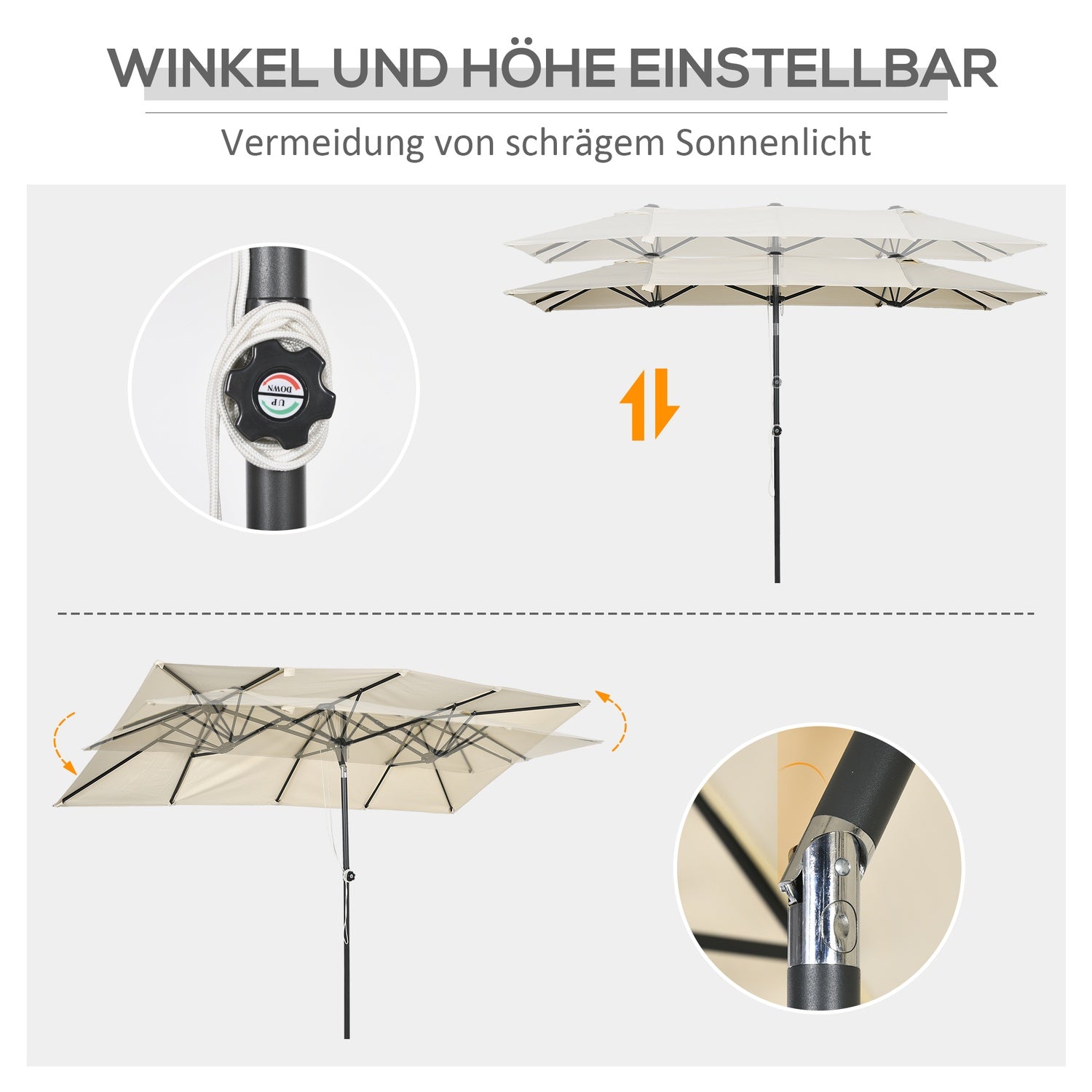 Cream utomhusdubbelparasoll – Justerbar lutning, 150x295cm