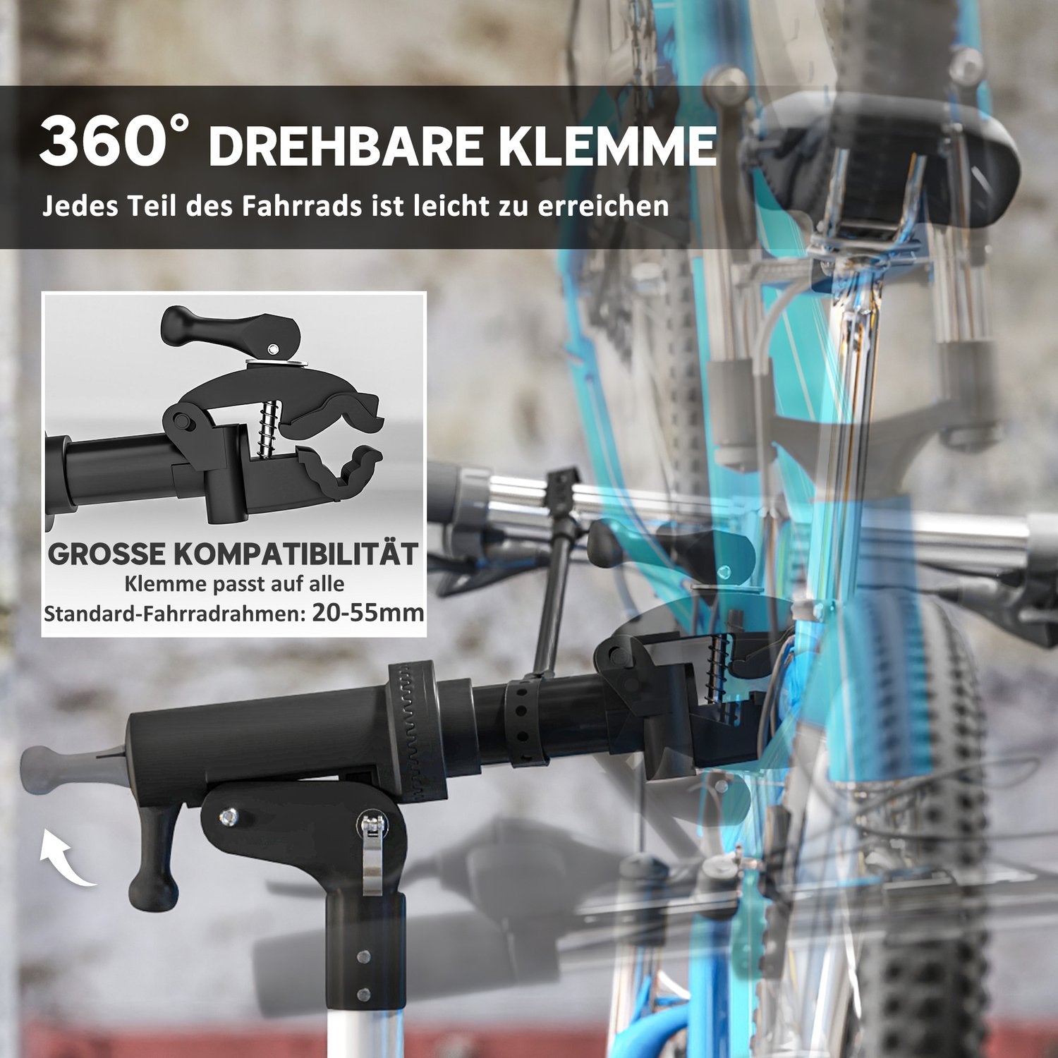Skládací stojan na opravu jízdních kol, otočný o 360° pro všechna kola