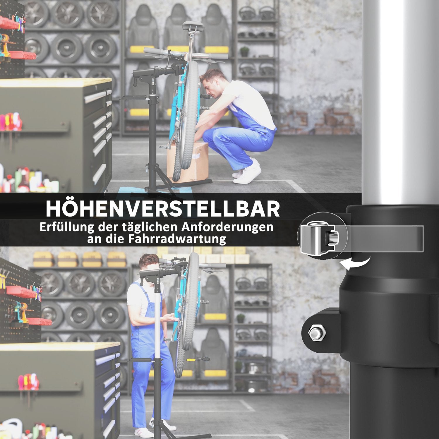 Skládací stojan na opravu jízdních kol, otočný o 360° pro všechna kola