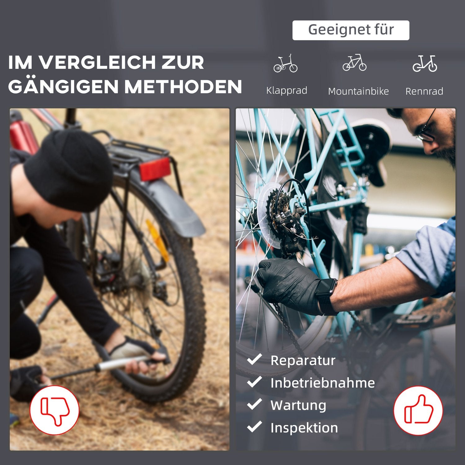 Cykelreparationsställ med verktygsbricka – Justerbart