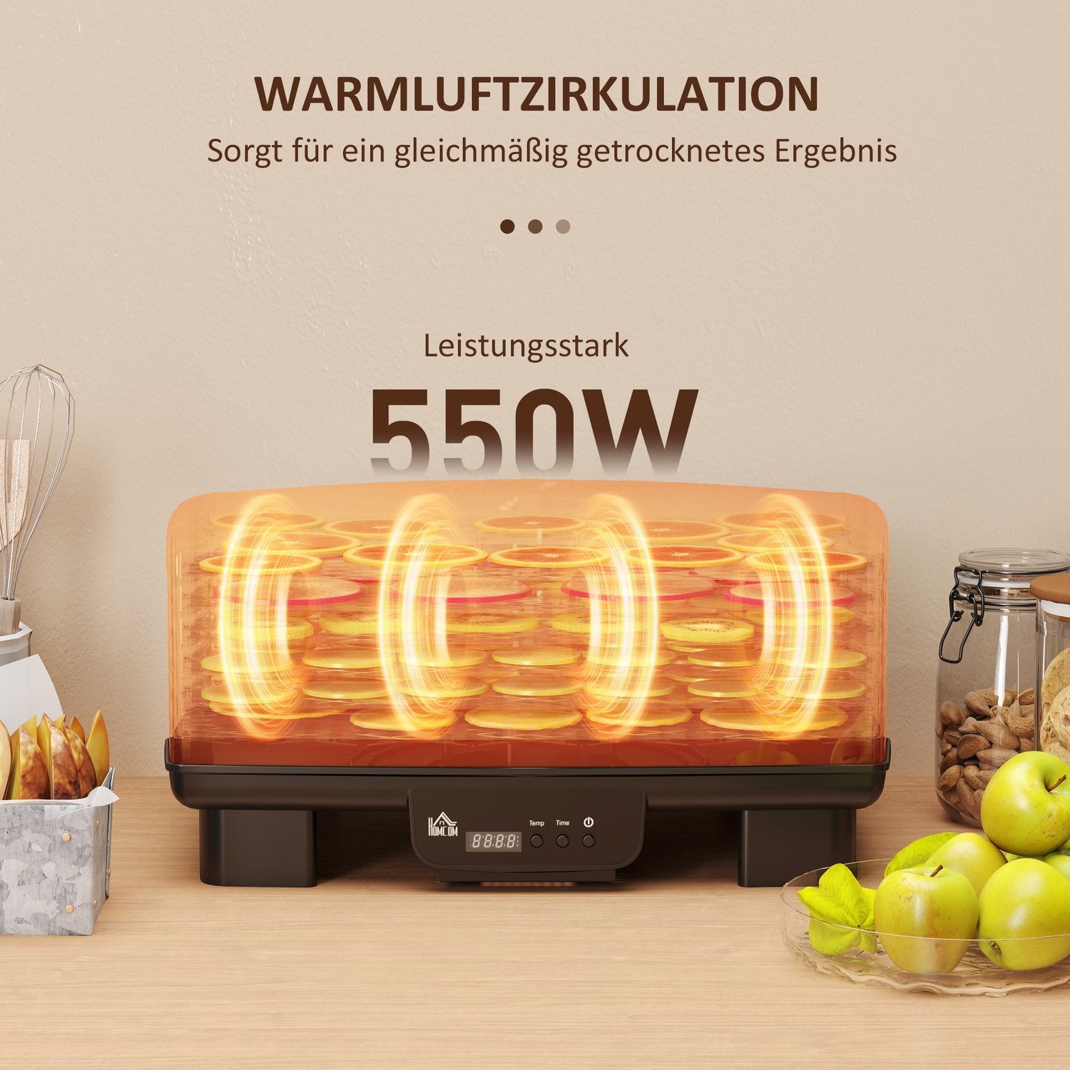 Sušička potravin, 550W, nastavitelný stojan se 6 přihrádkami, časovač 40-70°C