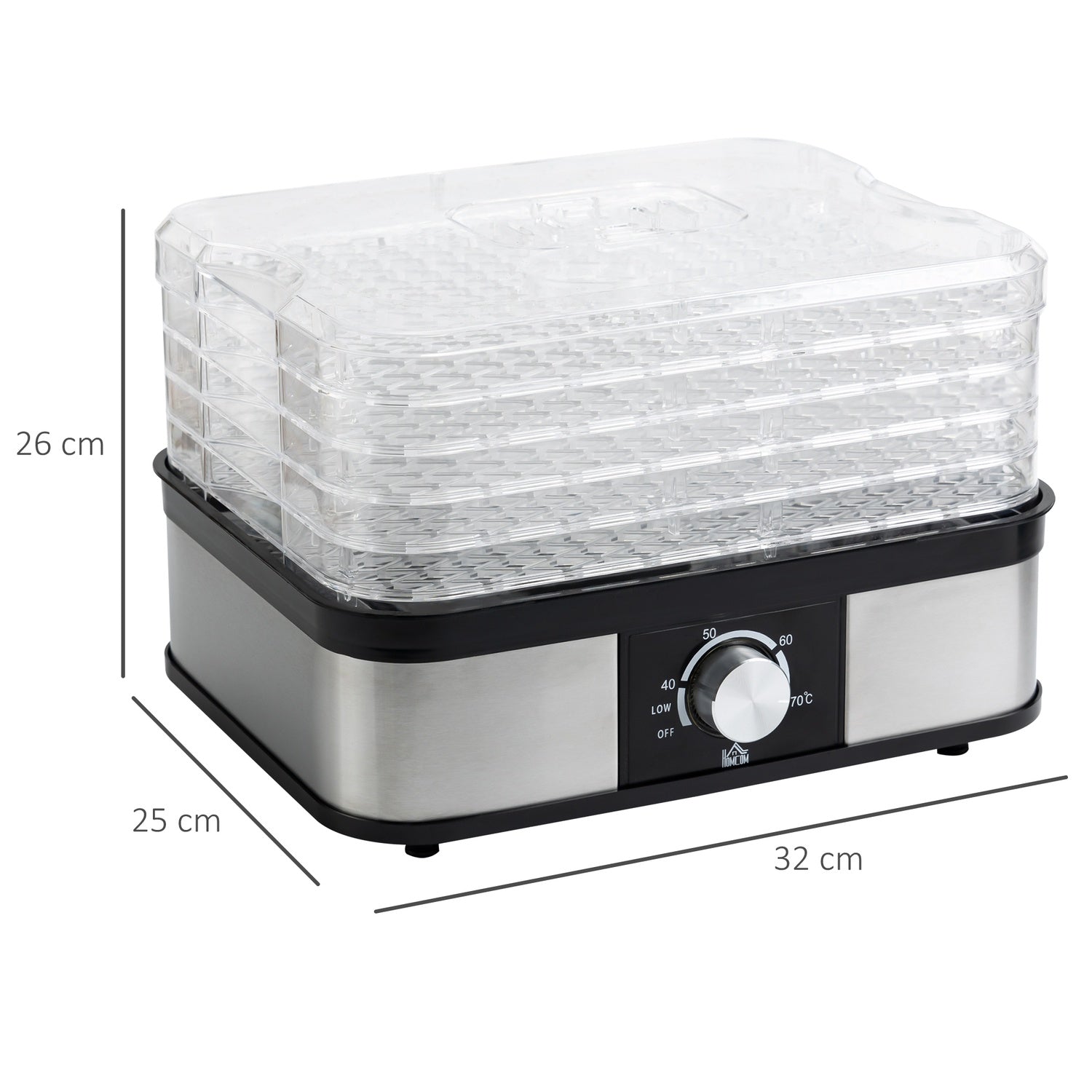 Dehydrator med timer & temperaturkontroll, 5 nivåer, rostfritt stål