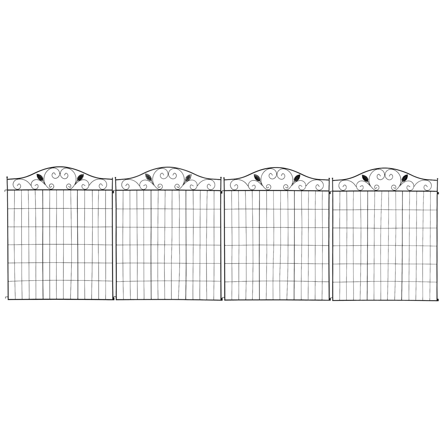 Dekorativní černý kovový zahradní plot, sada 4 panelů, 365x112 cm