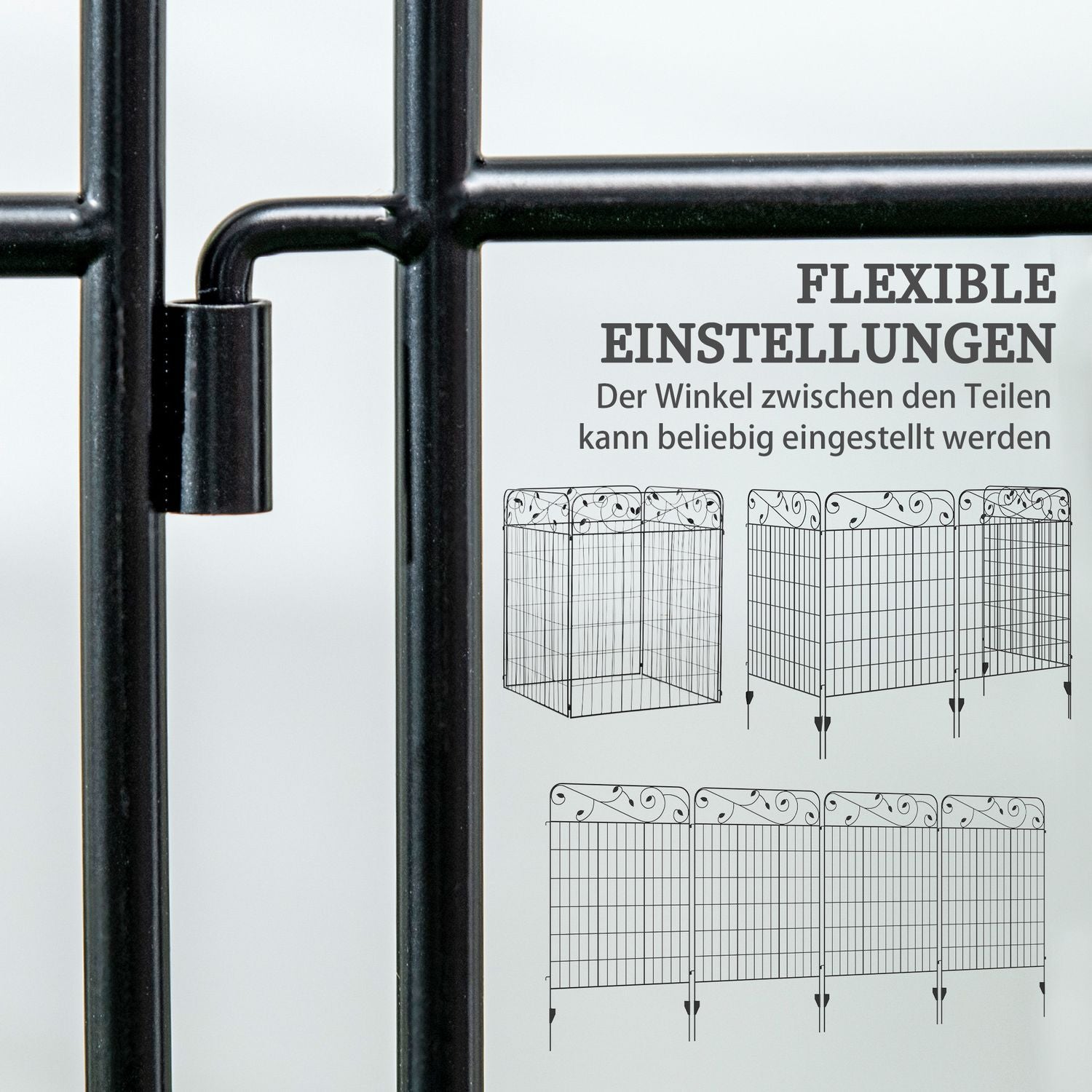 Dekorativní černý kovový zahradní plot, 3,52 x 1,1 m, sada 4 kusů