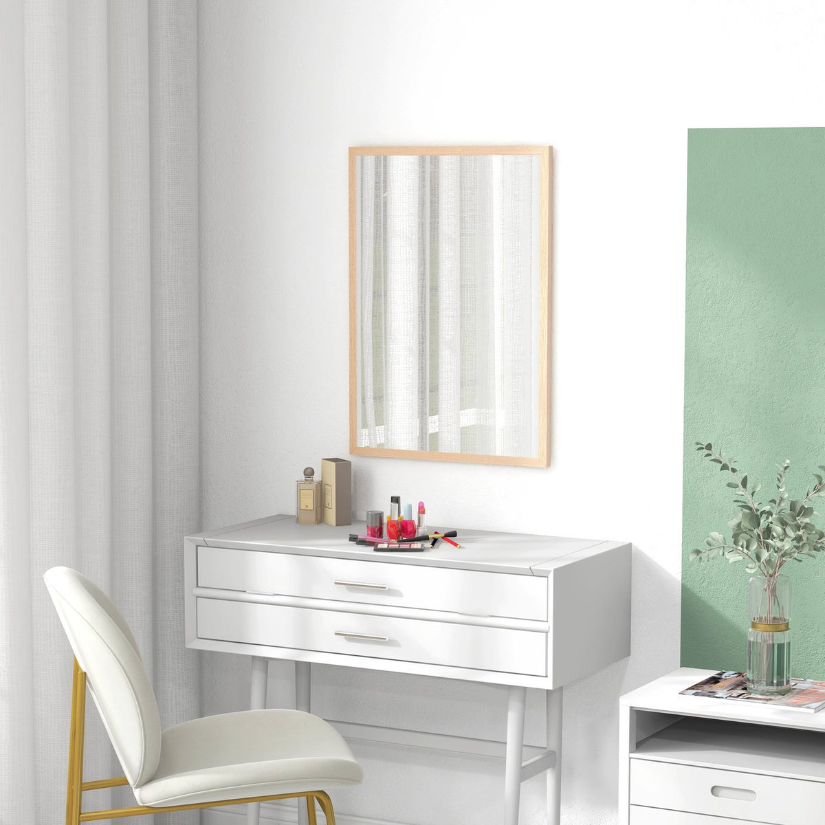 Dekorativní nástěnné zrcadlo s háčky, 50x70cm do domácnosti