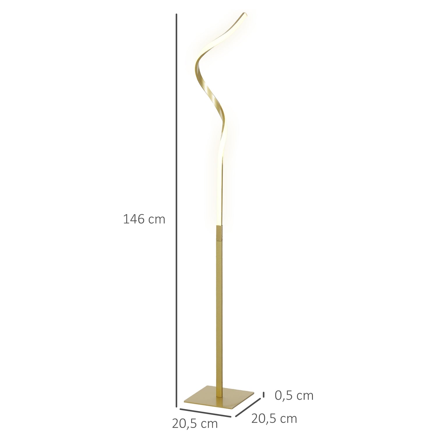Stmívatelná LED stojací lampa se spirálovým designem, 3 barvy světla, zlatá