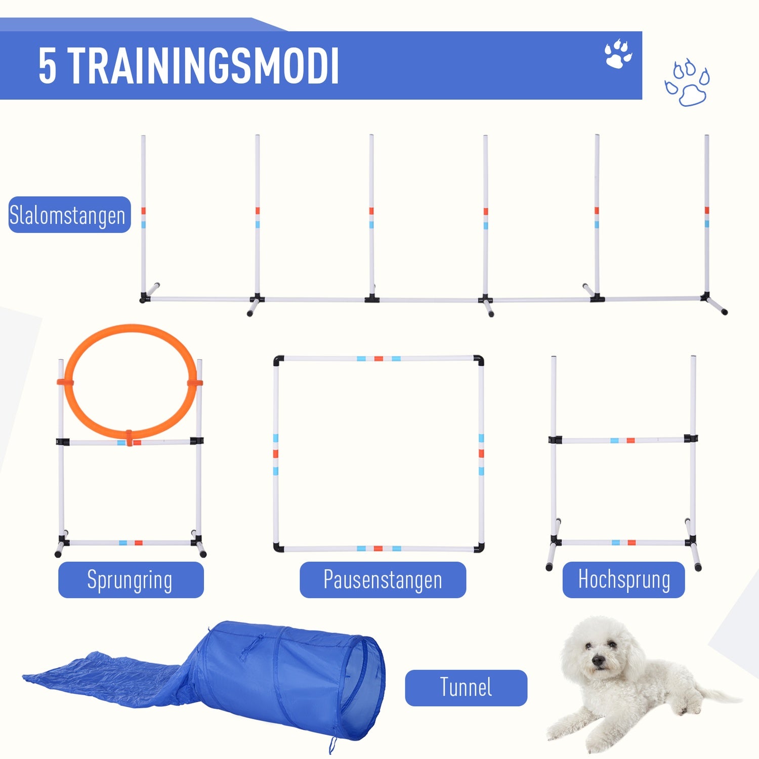 Dog Agility Set med tunnel, bärbart träningspaket