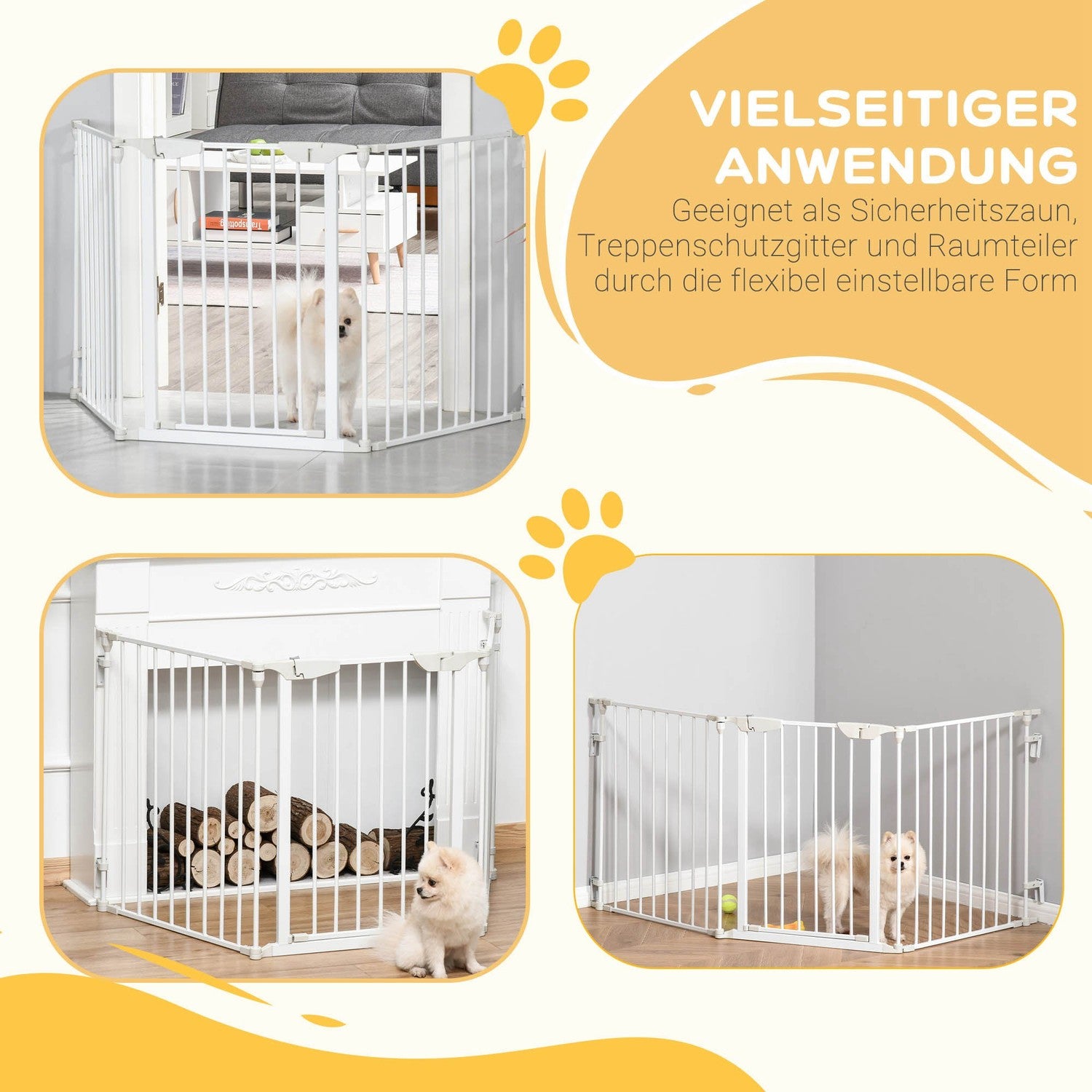 Dog Barrier Gate – Metall & Plast, 180x74,5 cm, Vit