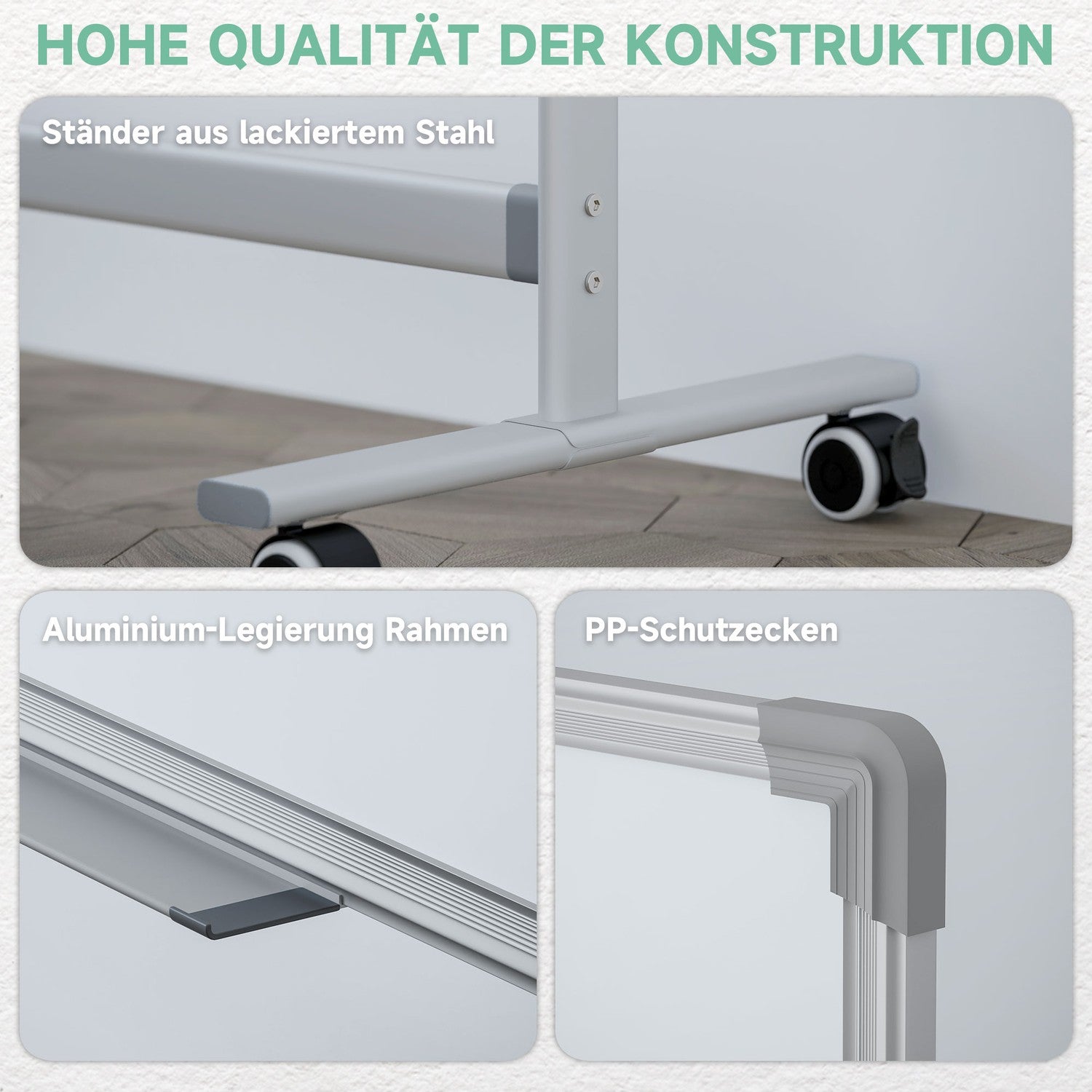 Dubbelsidig Whiteboard 120x90 cm med stativ & hjul
