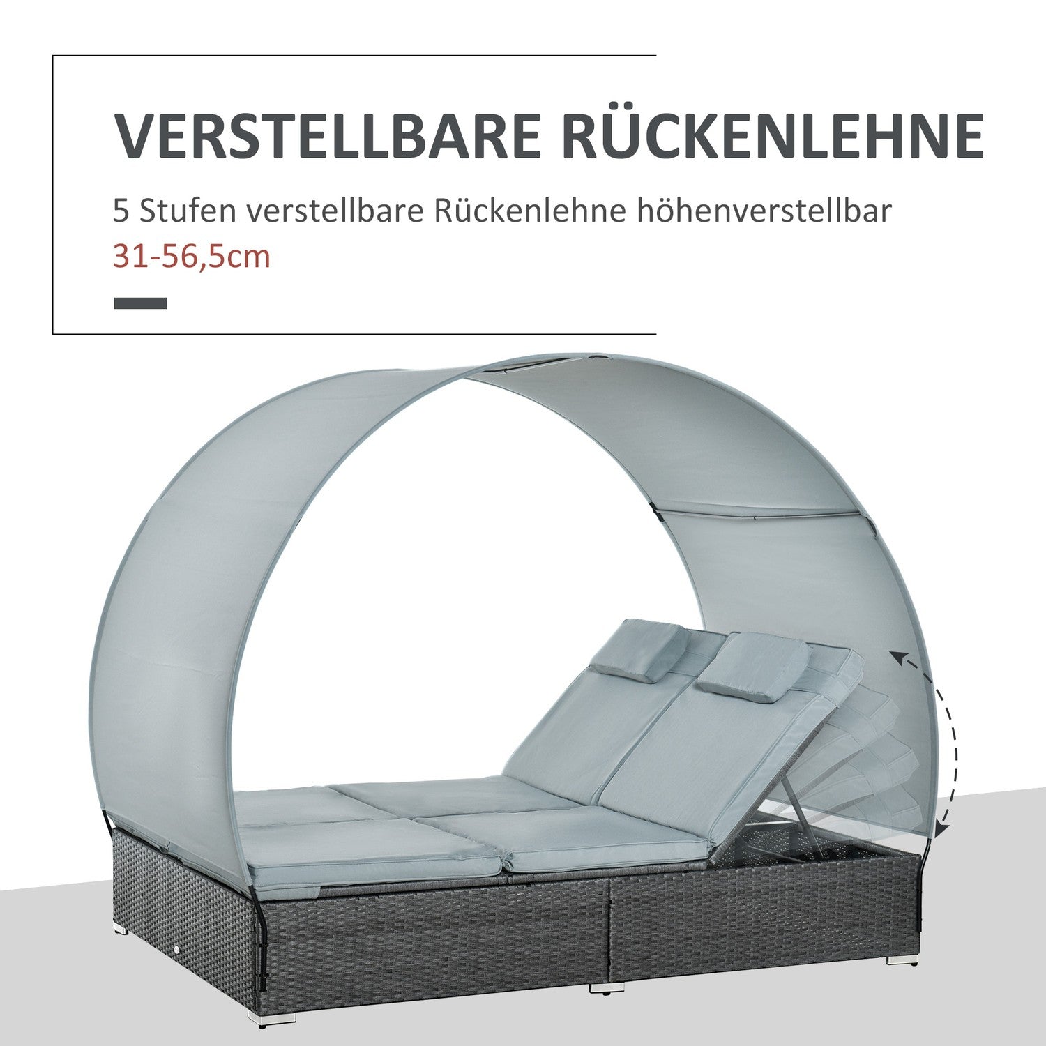 Dubbelsäng med solskydd, stål & polyester, grå