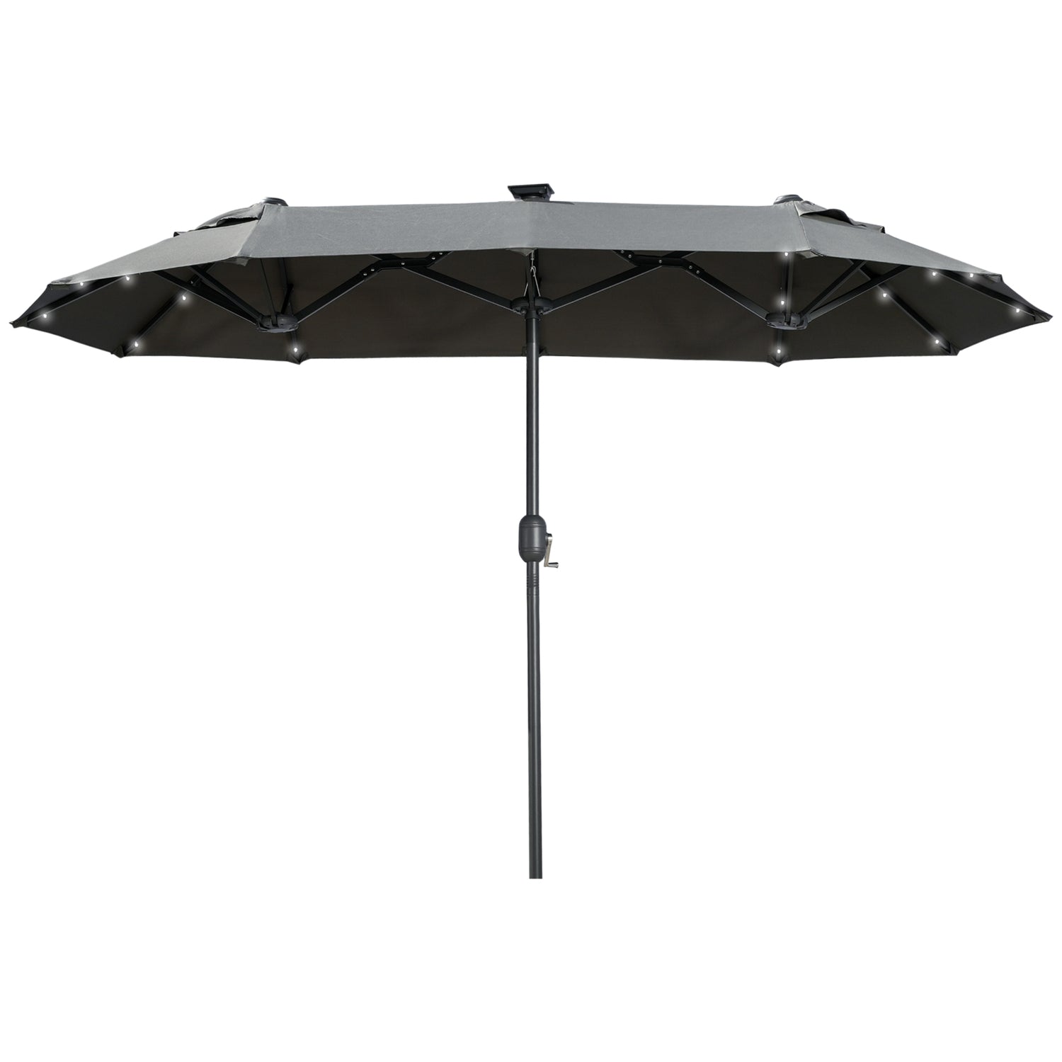Dvojitý zahradní slunečník, 295x219cm, odolný proti větru s LED osvětlením a naklápěním