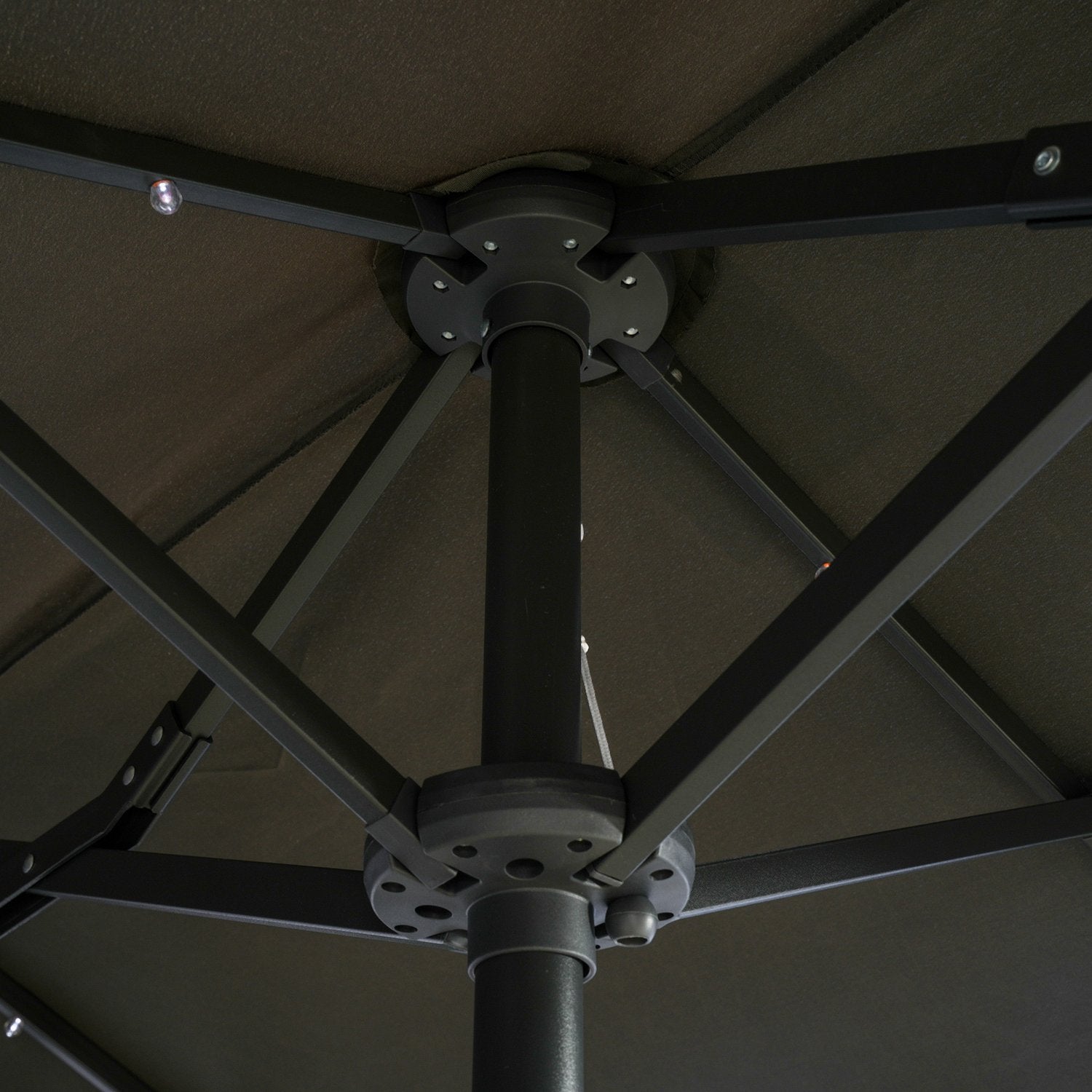 Dvojitý zahradní slunečník, 295x219cm, odolný proti větru s LED osvětlením a naklápěním