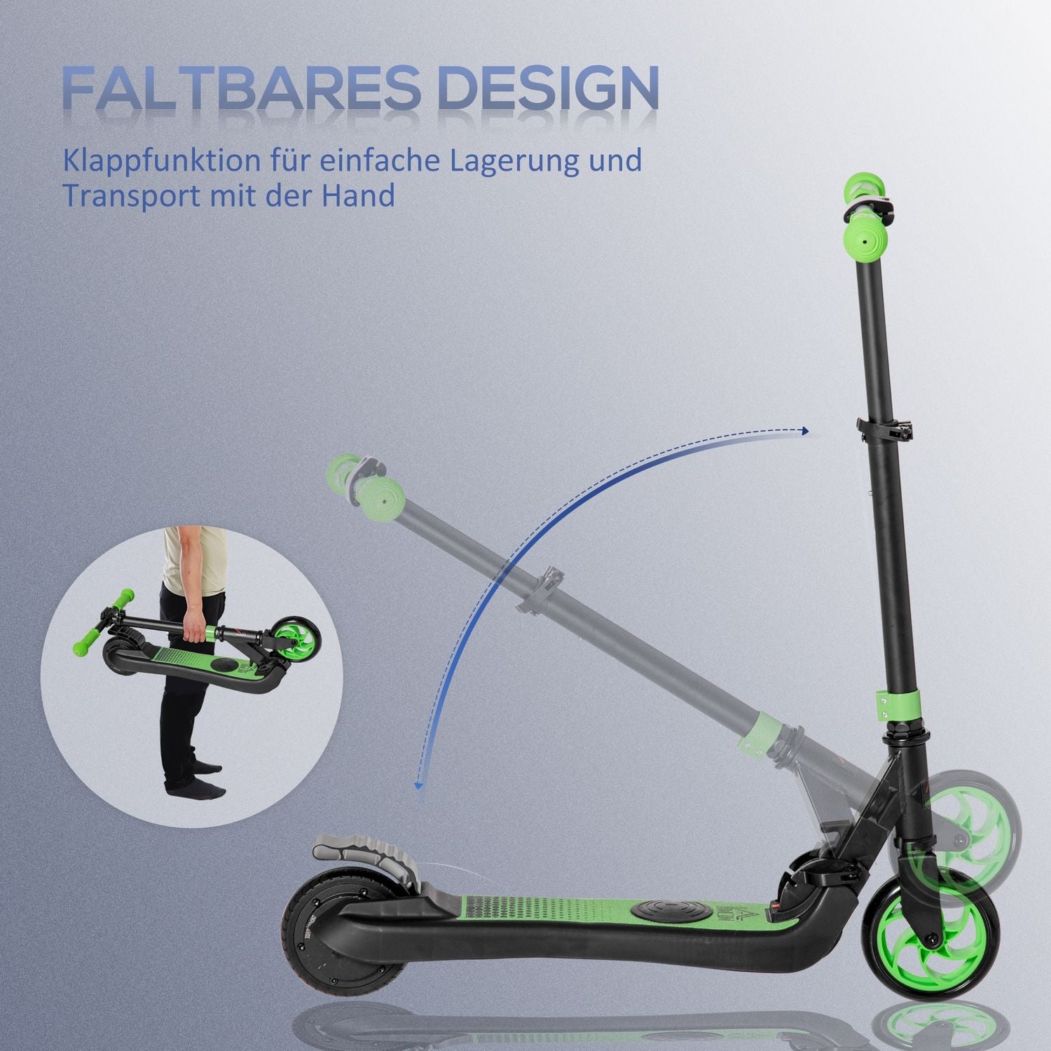 E-Scooter Elskoter 120W Motor 6 km Räckvidd max. 8 km/h Elskoter från 6 år Grön+Vit