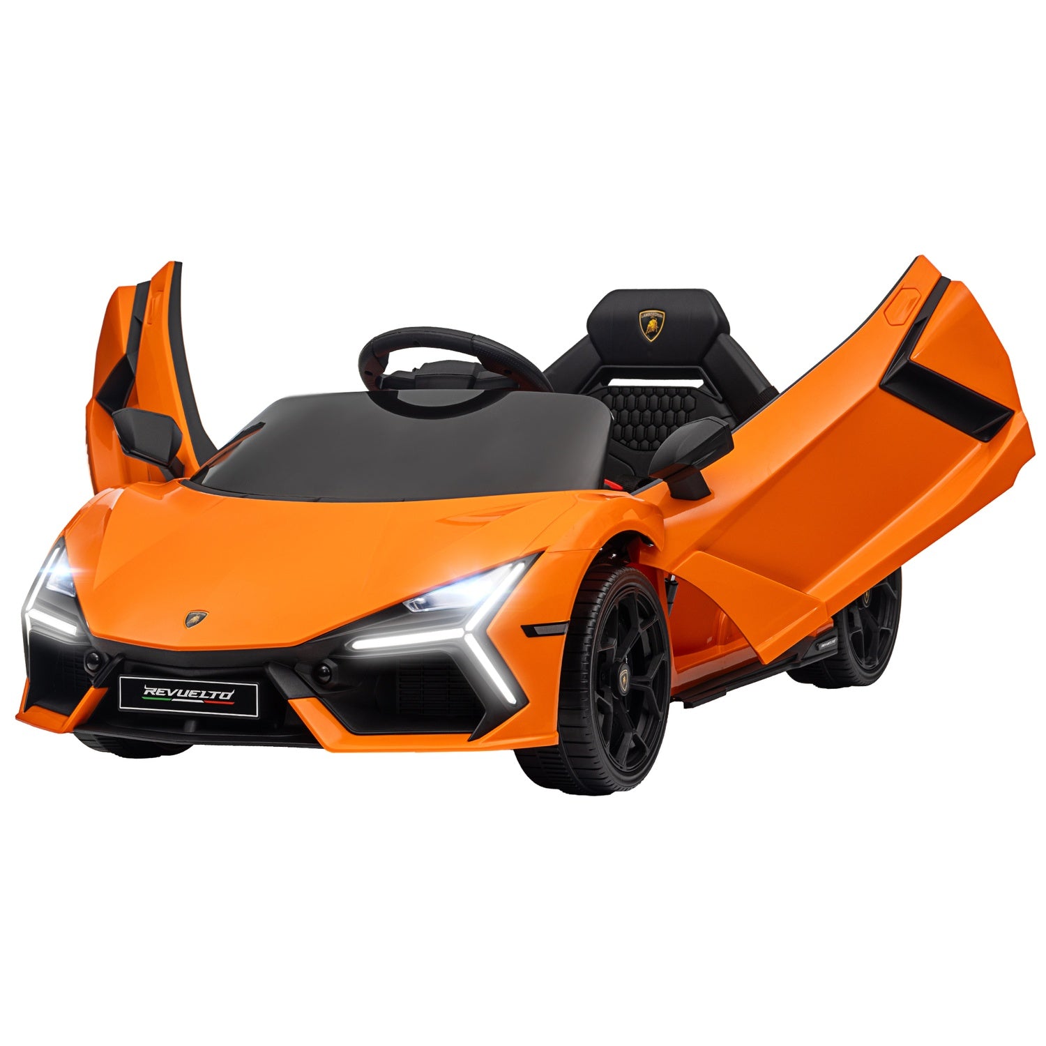 Elbil för barn 12V med fjärrkontroll, musik, USB-port, orange