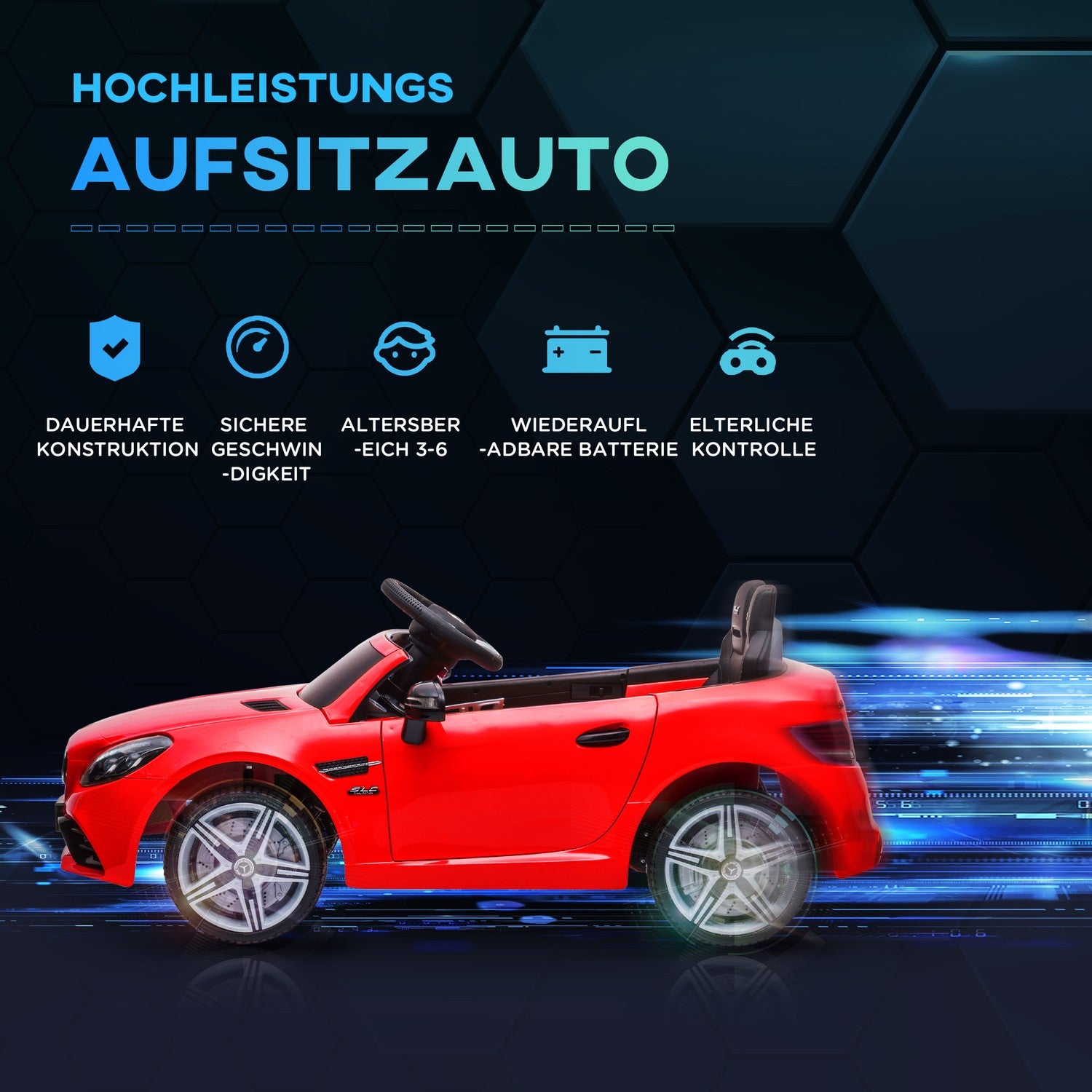 Elektrické autíčko pro děti, dálkové ovládání, hudba přes USB, červené