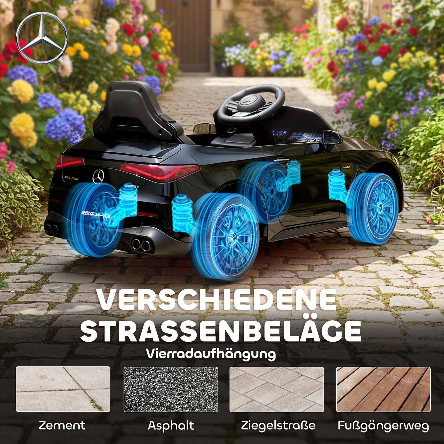 Elbil för barn, Mercedes Design, 12V, Fjärrkontroll, Svart