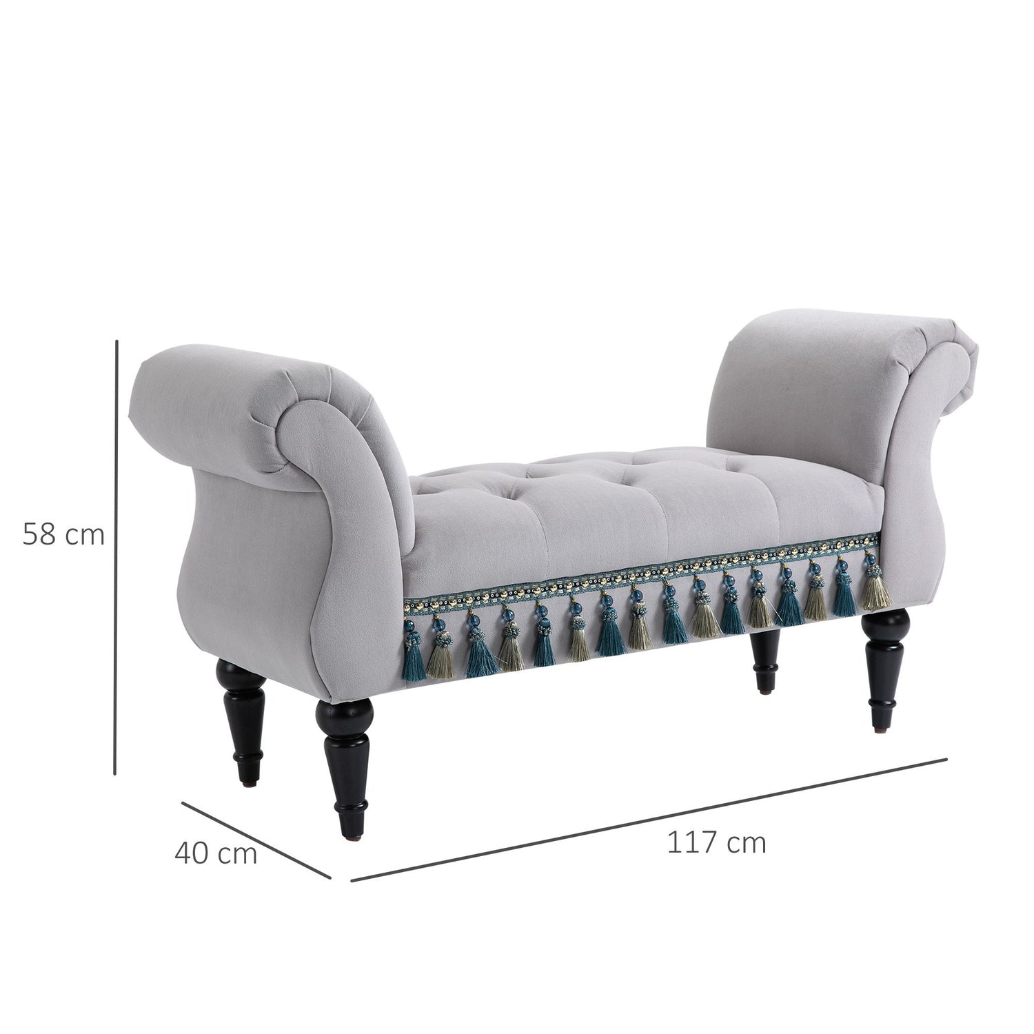 Elegant grå klädd träbänk – 117 x 40 x 58 cm