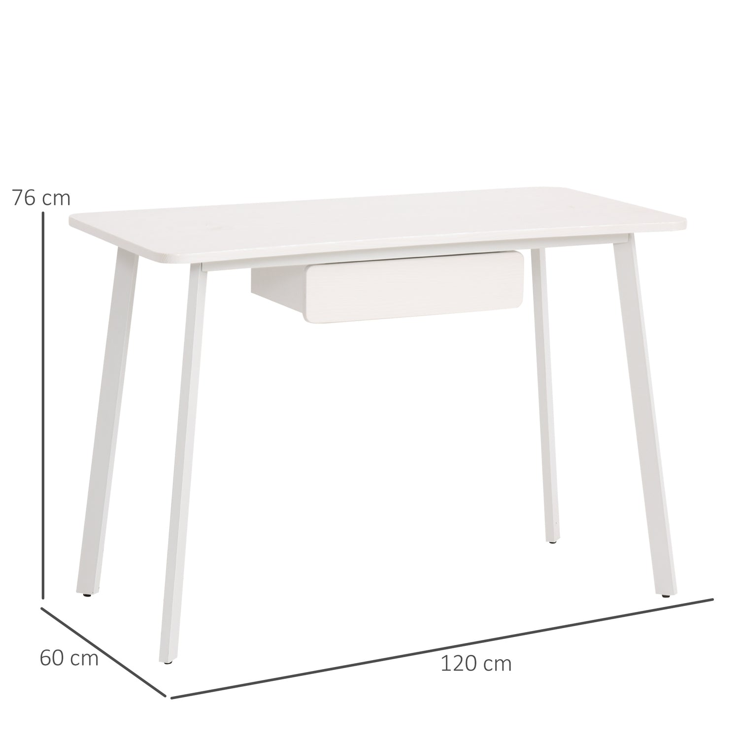 Elegant vitt kontorsbord med lådor, MDF & stål, 120x60x76 cm