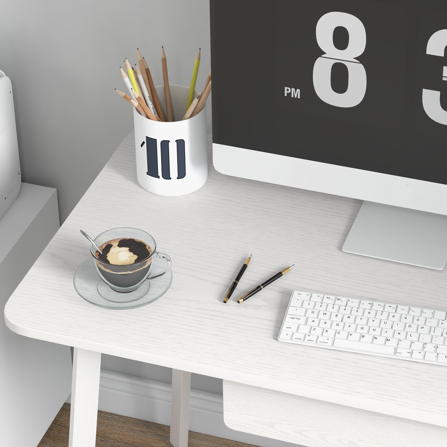 Elegant vitt kontorsbord med lådor, MDF & stål, 120x60x76 cm