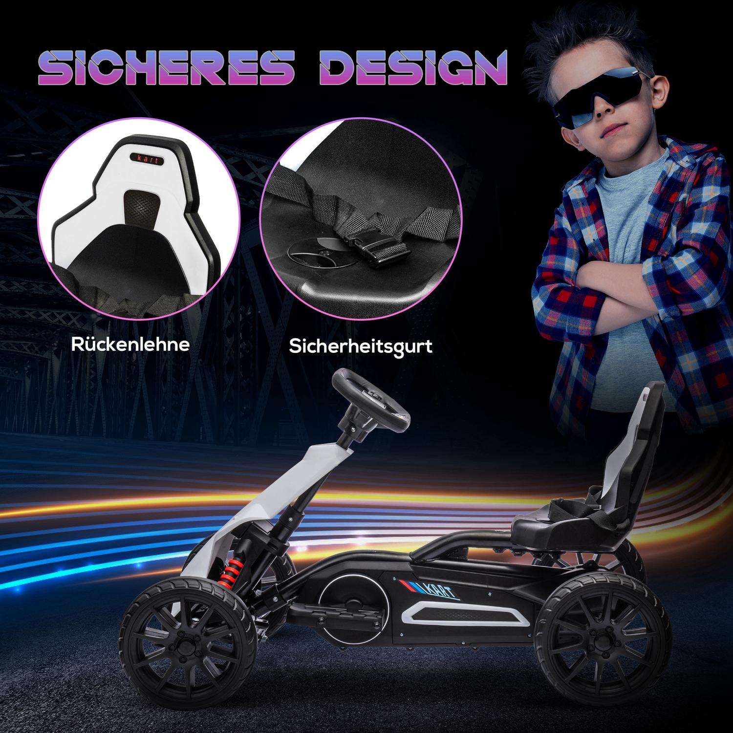 Elektrická motokára Drift Go-Kart pro děti, 12V, 3-8 let, bílá