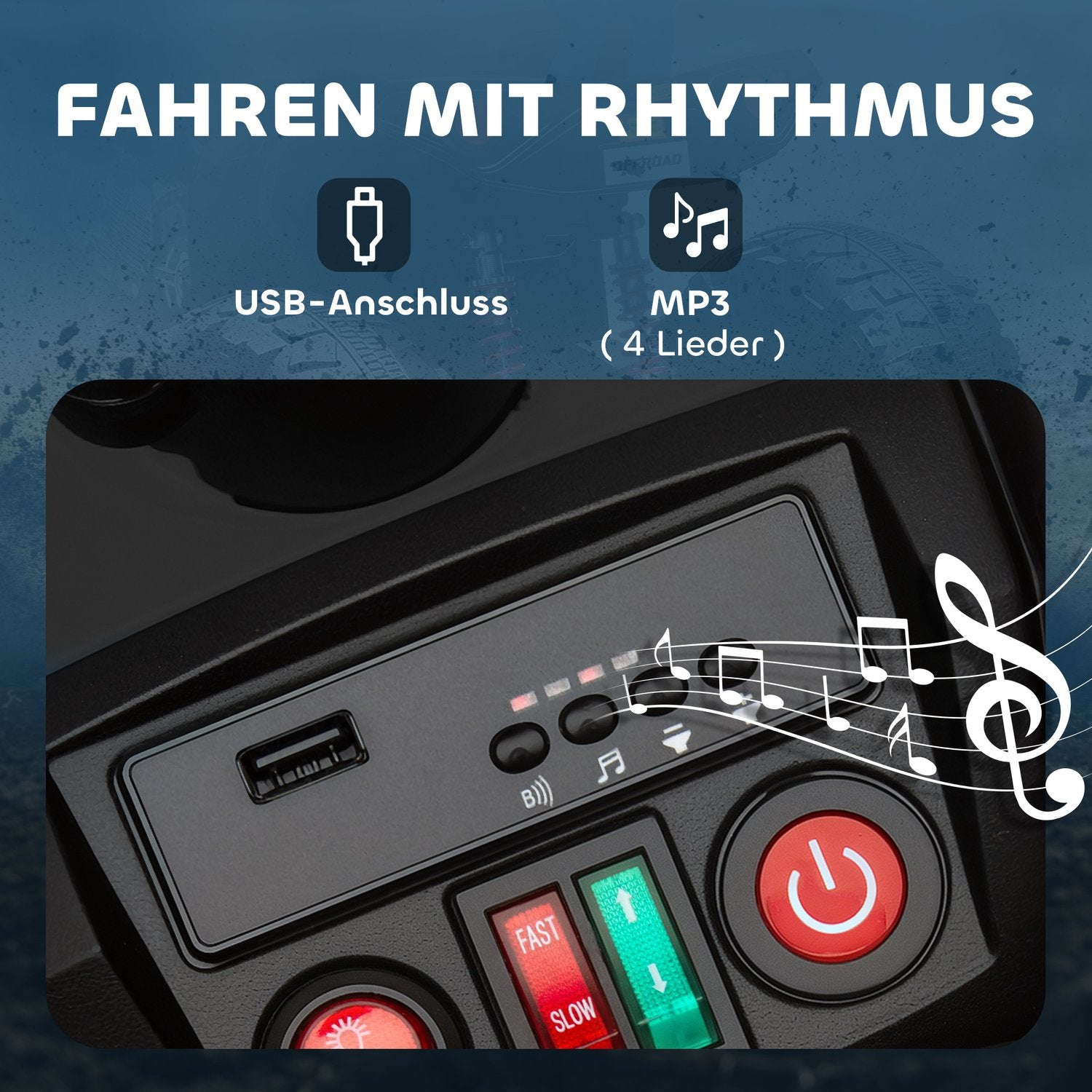 Elektrisk fyrhjuling för barn, 24V, 4 hjul, USB, MP3, 6,5 km/h