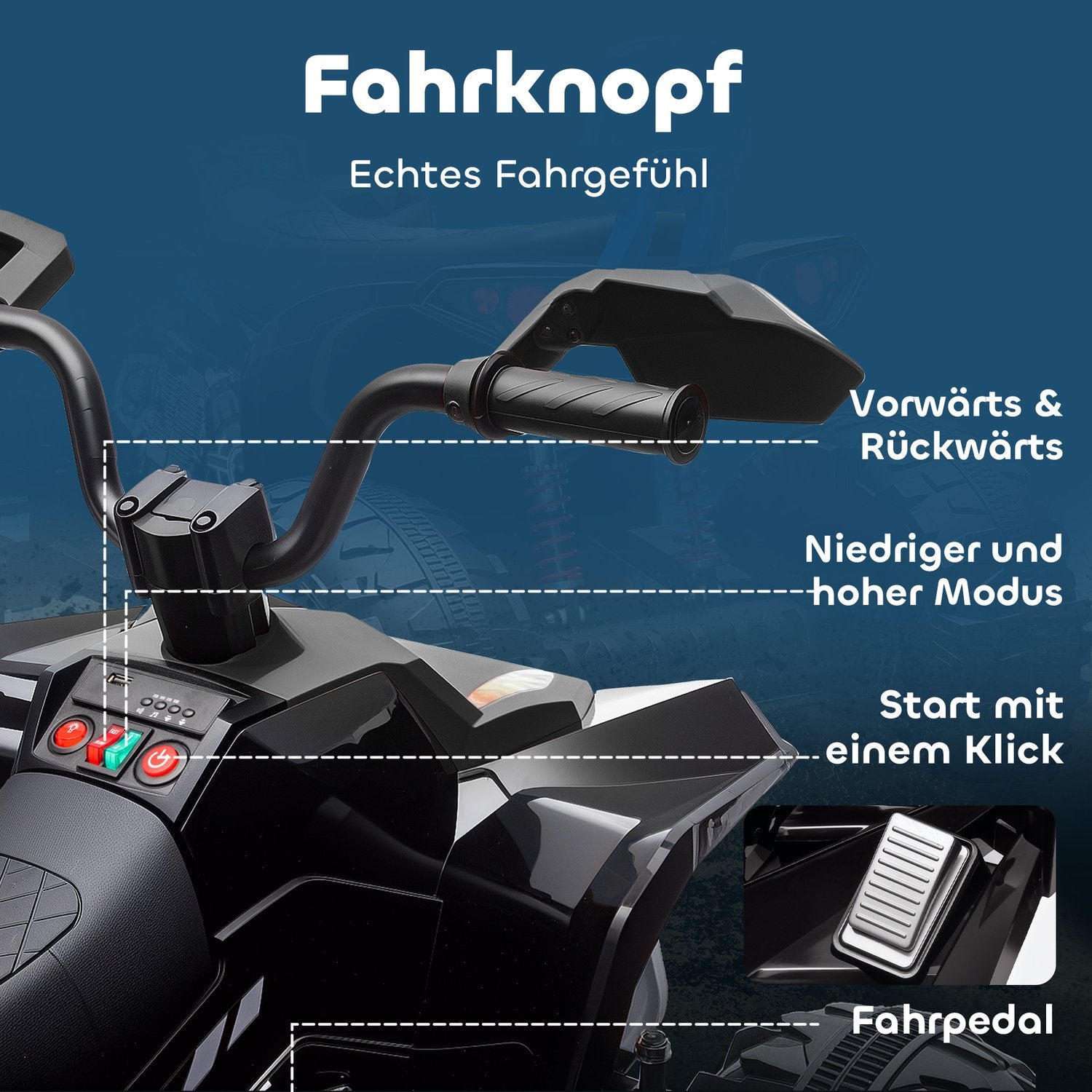 Elektrisk fyrhjuling för barn, 24V, 4 hjul, USB, MP3, 6,5 km/h