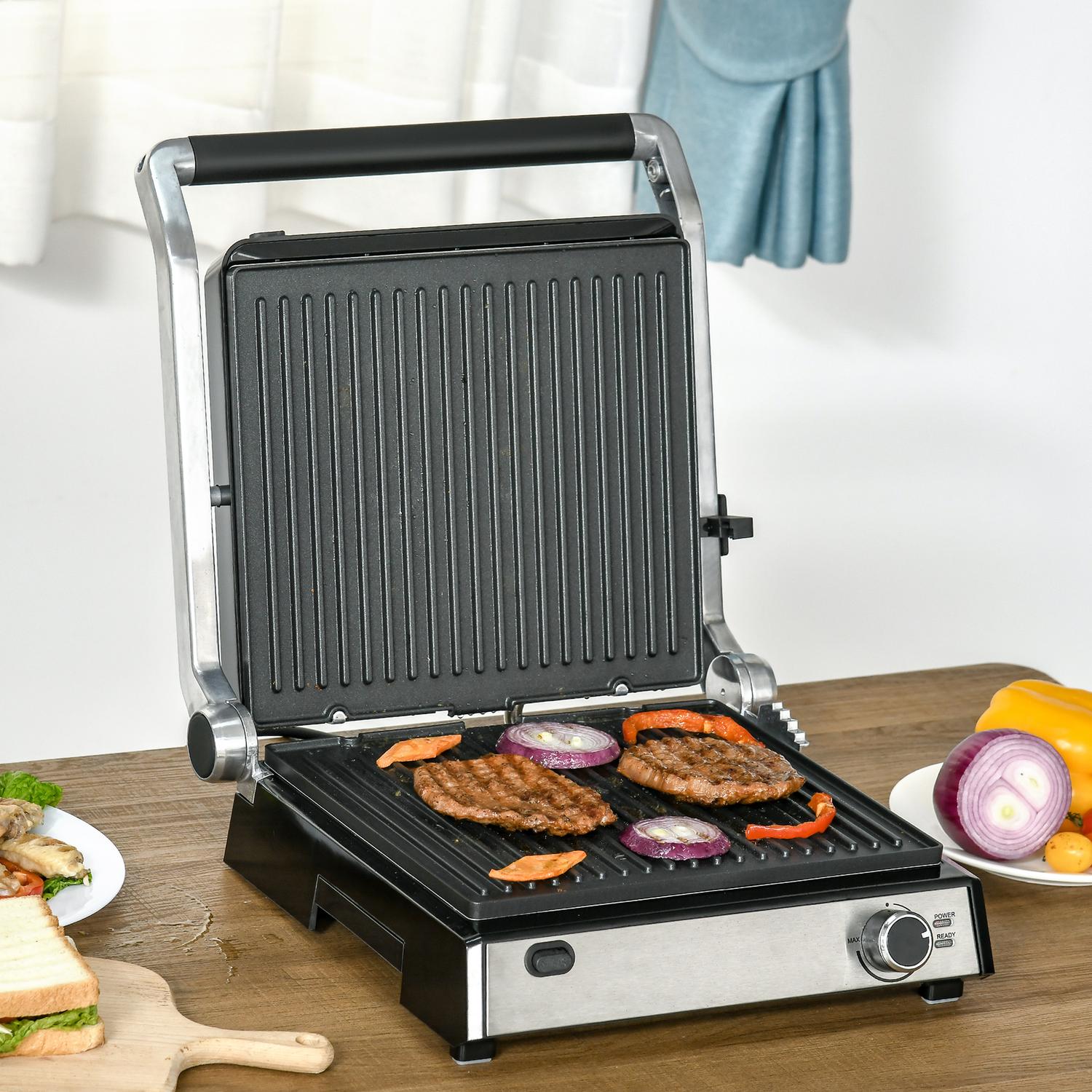 Elektrisk kontaktgrill, 2000W, ställbar termostat, hopfällbar