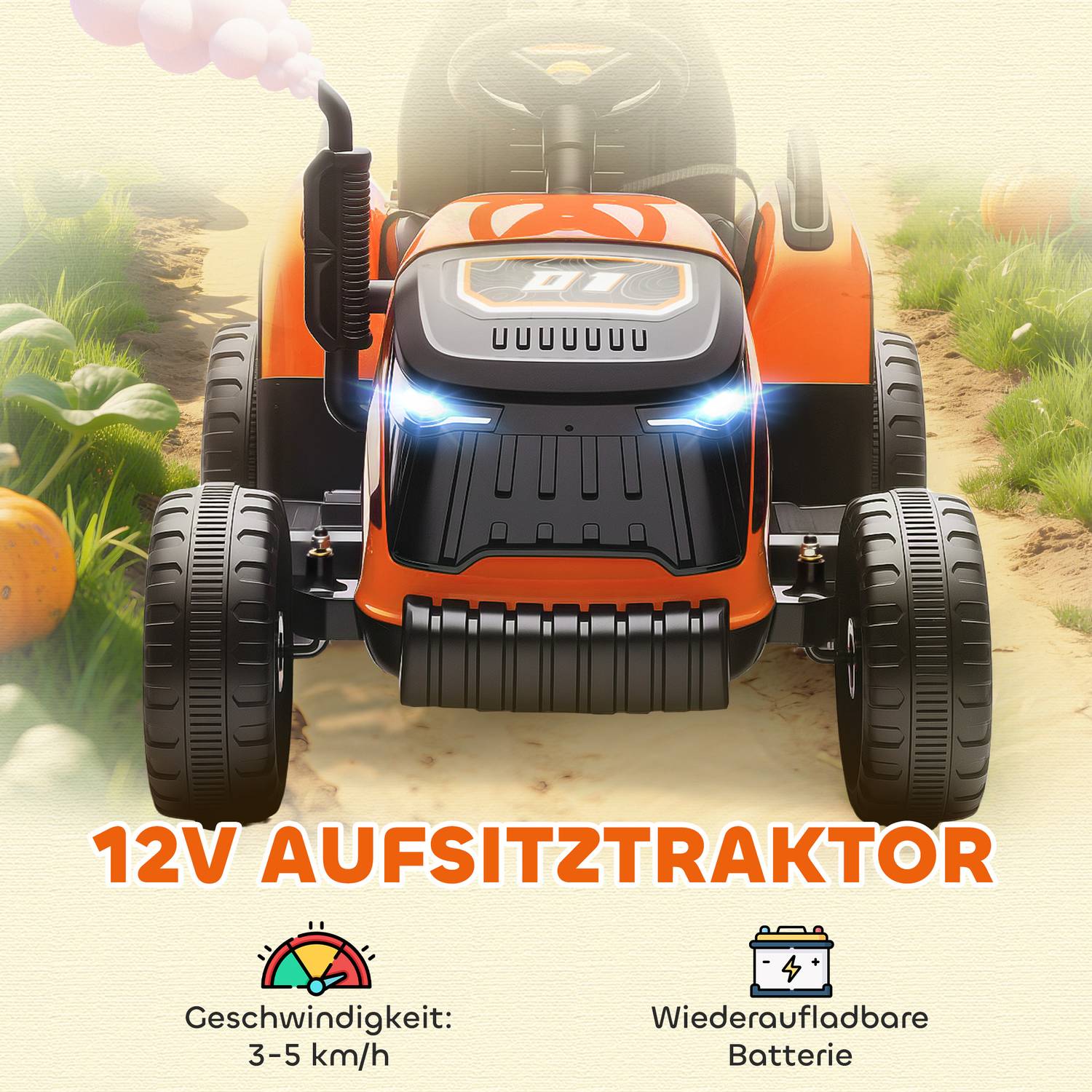 Elektrisk åktraktor för barn, fjärrkontroll, åldrar 3-8, orange