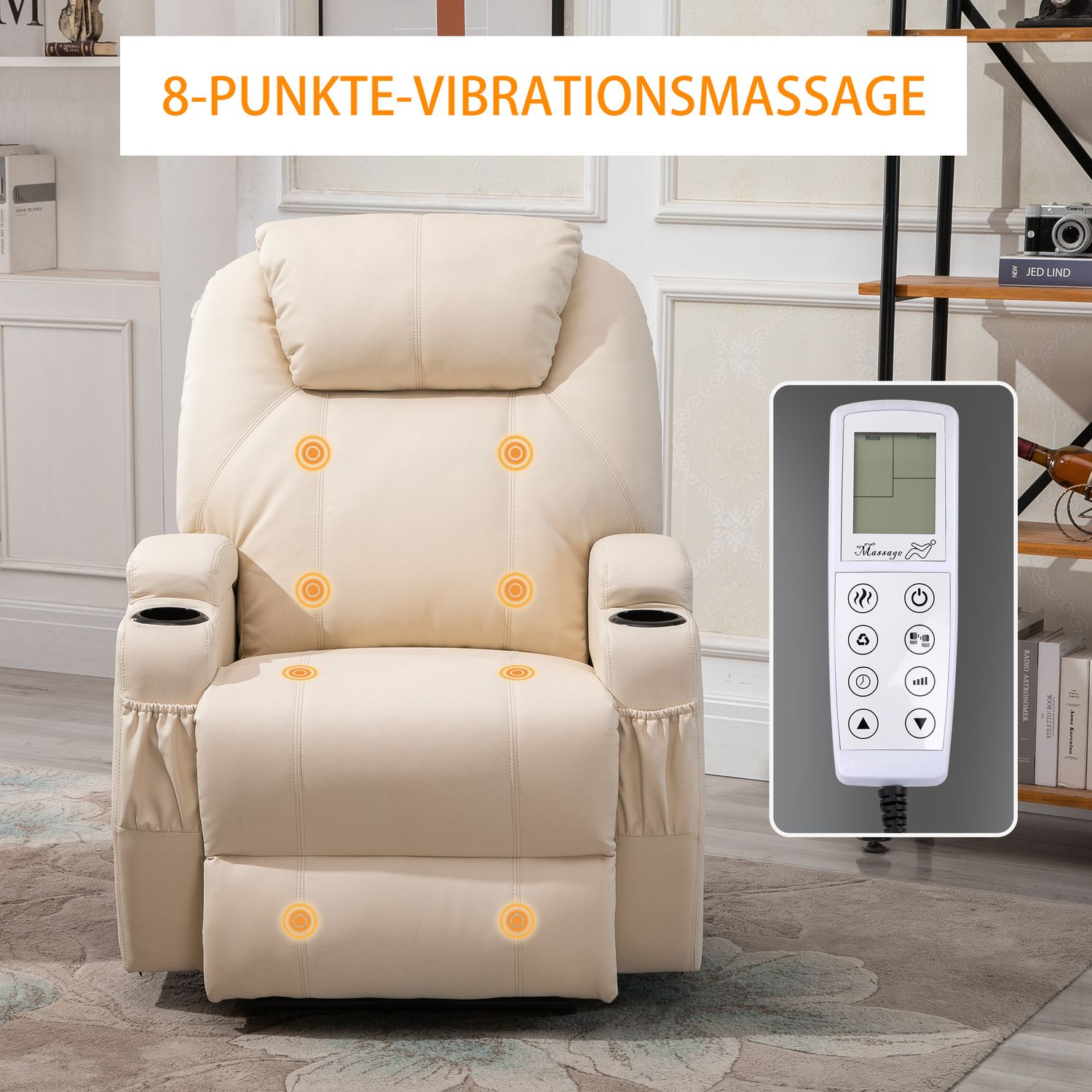 Elektrisk liggande massagestol, konstläder, beige